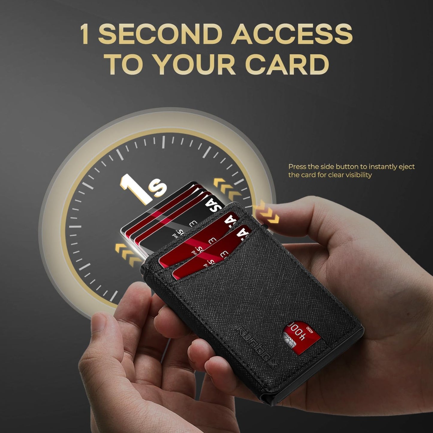 Slim Card Wallet for Men with ID Window – Minimalist RFID Wallet, Pop-Up Function, Ultra Thin Design, Metal Business Card Case Holds 8+ Cards, Gifts for Men, Men's Accessories