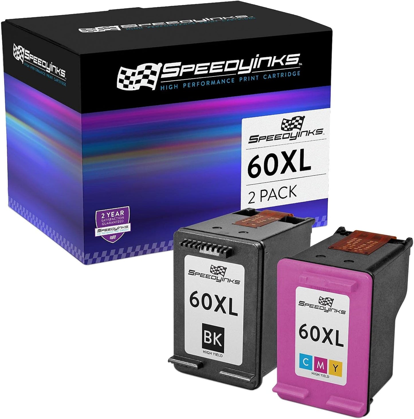 SPEEDYINKS Remanufactured Ink Cartridge Replacement for HP 60XL High Yield (2 Set - 1 Black 1 Tri Color) for use in HP Photosmart, Envy e All-in-one, and Deskjet Printers