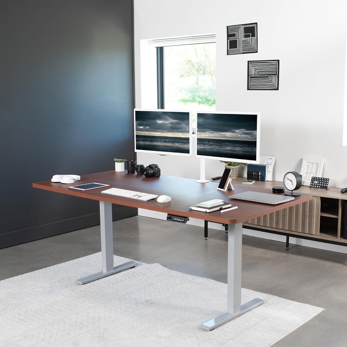 VIVO Electric 71 x 36 in Standing Desk, Memory Height Adjustment, 1B Series, Dark Walnut Top Gray Frame, DESK-KIT-1G7D-36