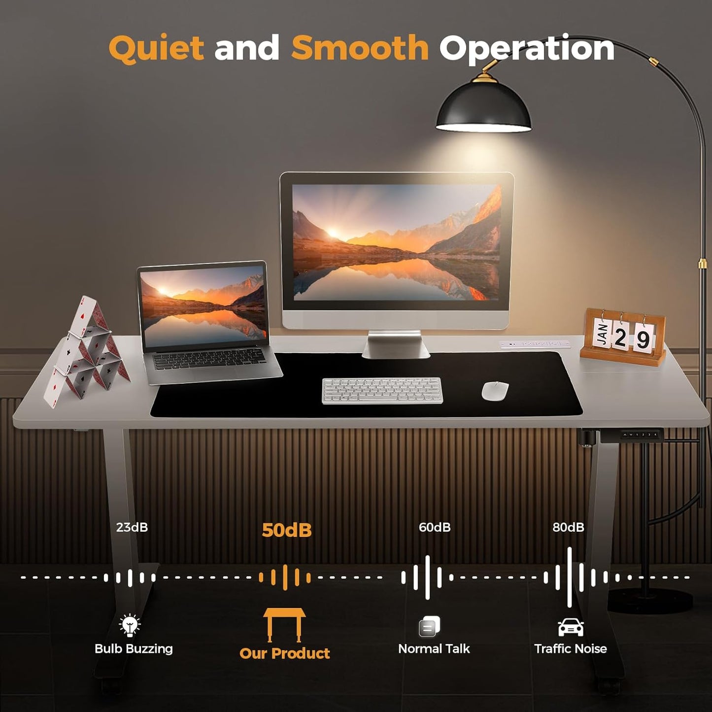 Electric Standing Desk 48 x 24 Inches Adjustable Height Ergonomic Sit Stand Up Desk Curved for Home Office Computer Workstation with 2 USB Ports 3 Power Outlets Memory Preset Wheels, White