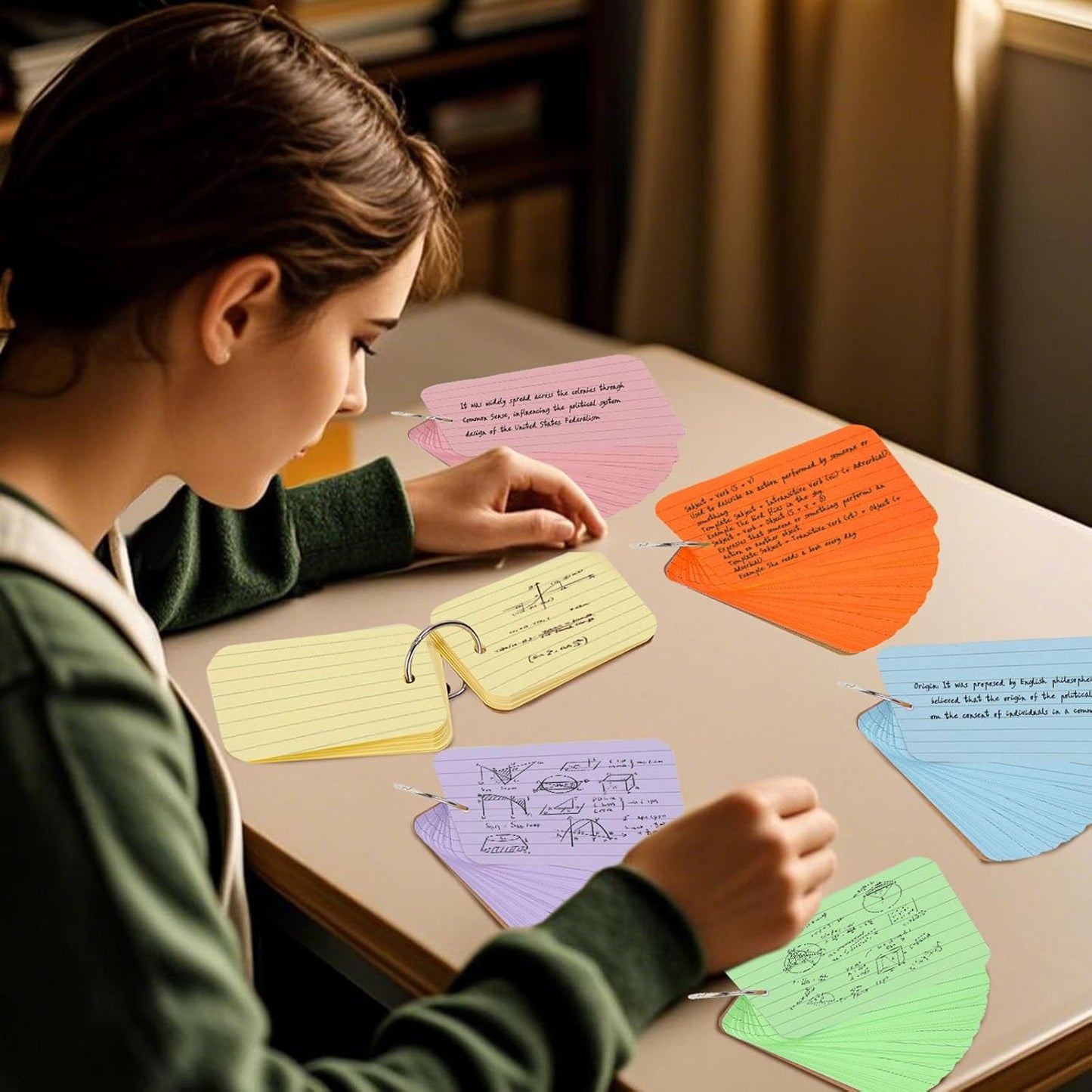 Koogel 300PCS Index Cards with Ring, 3x5 Colored Index Card with Ring for Back to School, Heavyweight Lined Notecards for Studying School Supplies Learning Memory Note Taking To Do List, 6 Colors