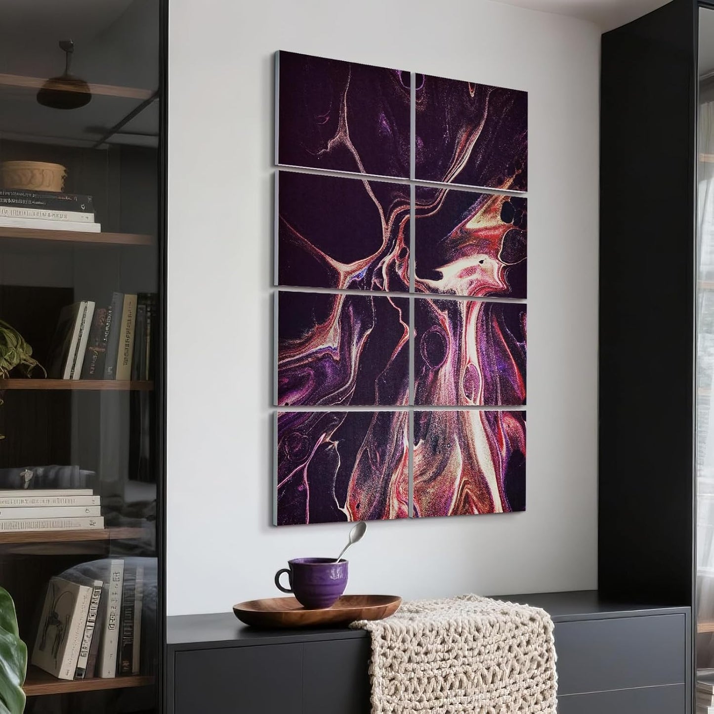 UMIACOUSTICS 8 Pcs 0.7Inch Thick Art Acoustic Panels, Total 47.2” x 31.5” Decorative Sound Absorbing Art Panels, Acoustical Wall Panels for Home, Office, Hotel, Lit-Purple