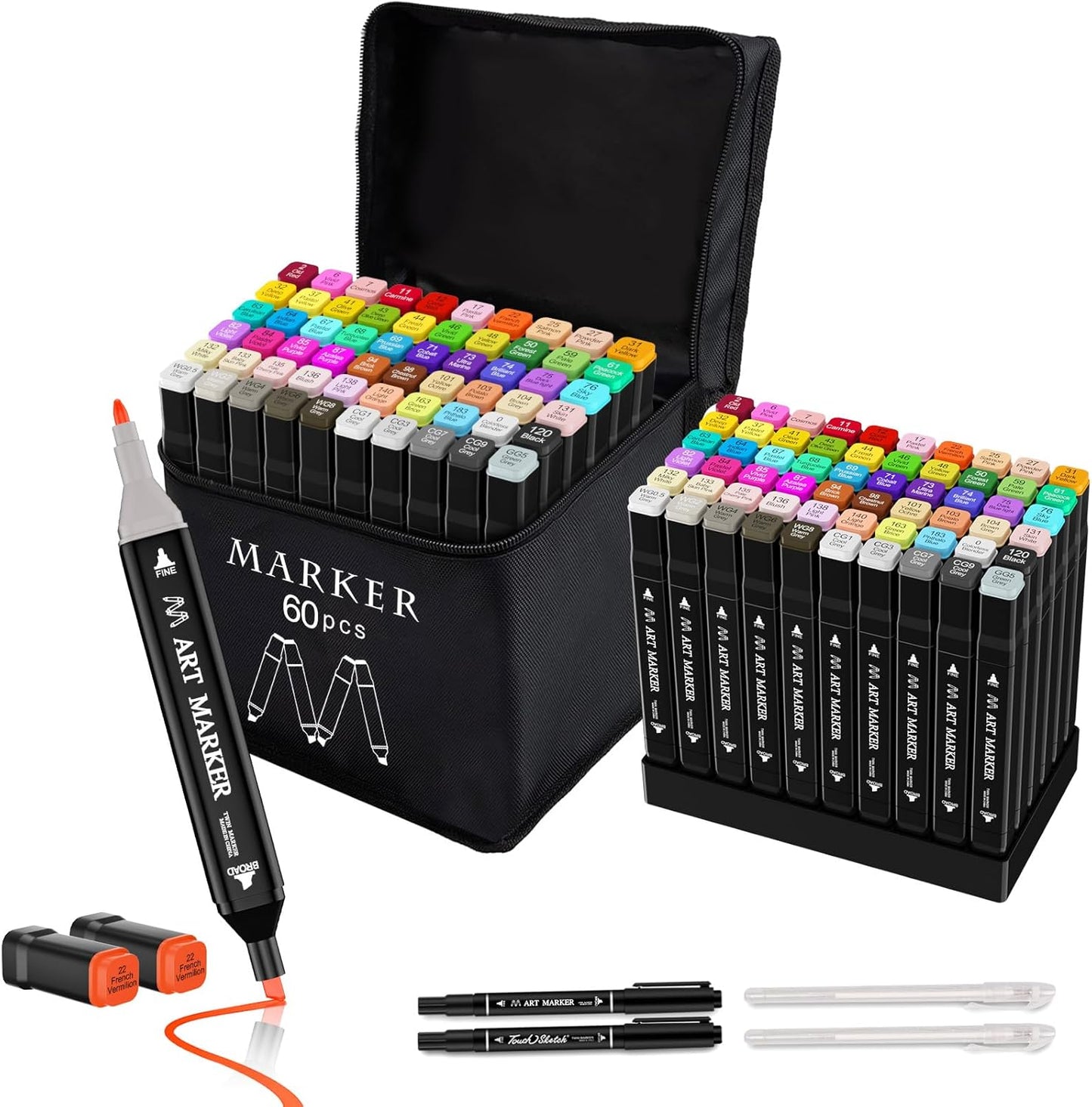 Banral 60 Colors Alcohol Markers Set, Dual Tip Alcohol Based Art Marker for Artists Kids Adult Coloring, Permanent Illustration Sketch Pens for Drawing with Case and Holders