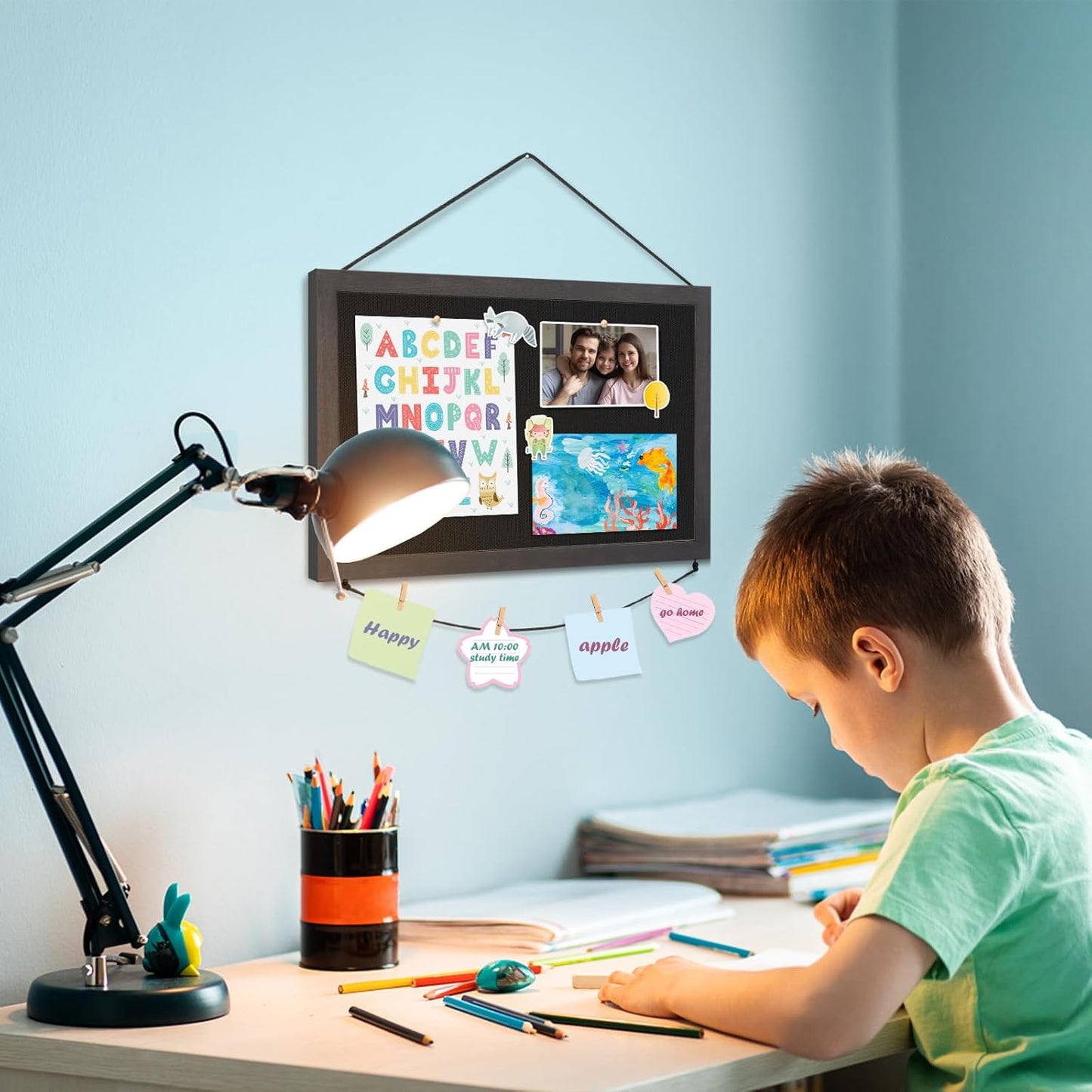 Miratino Pin Board Bulletin Board, 16 "x11 Black Linen Cork Boards for Walls with Black Frame ，Vision Board for Home Kitchen School Office Decor