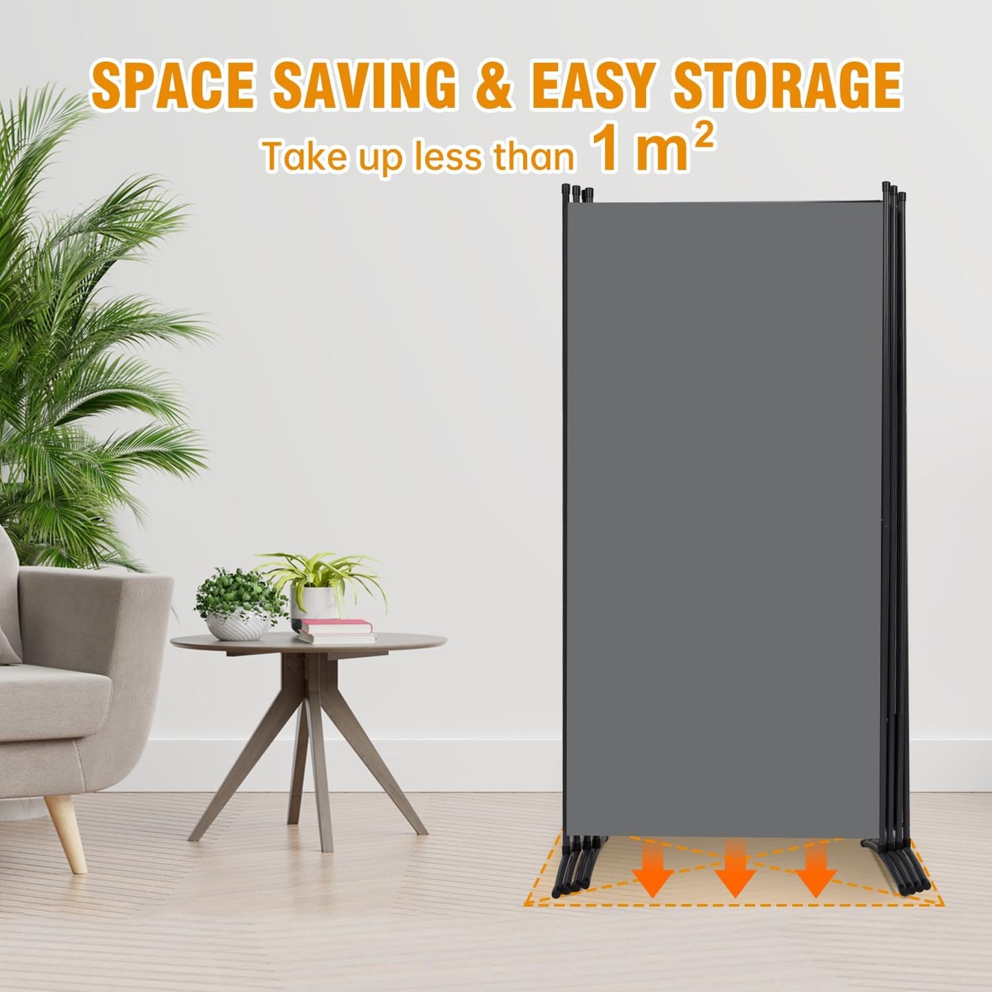 4 Panel Folding Privacy Screens, 6 FT Tall Wall Divider with Metal Frame, Freestanding Room Divider for Office Bedroom Study (4 Panel, Grey)