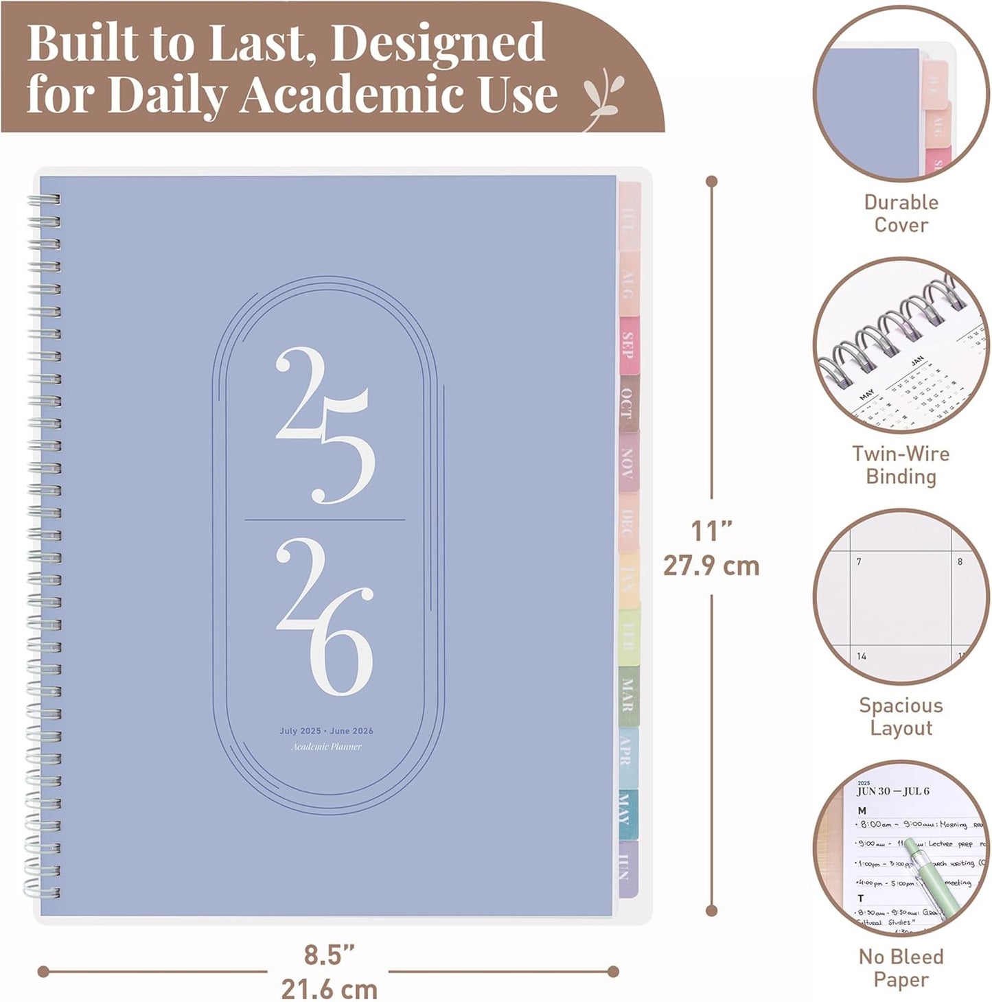 Rileys Academic Planner 2025-2026, Daily, Weekly & Monthly Planner, July 2025 - June 2026, Student Notes Pages, Twin-Wire Binding, Weekly Agenda for School & Work (8.5 x 11-Inches, Blue)
