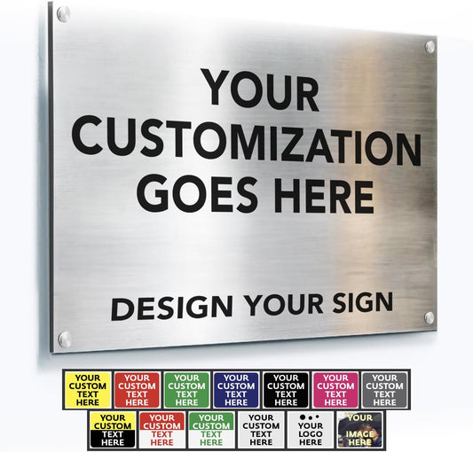 Custom Outdoor Aluminum Signs, Personalized Business Signs, Waterproof Silver Brushed Metal 12x8 In