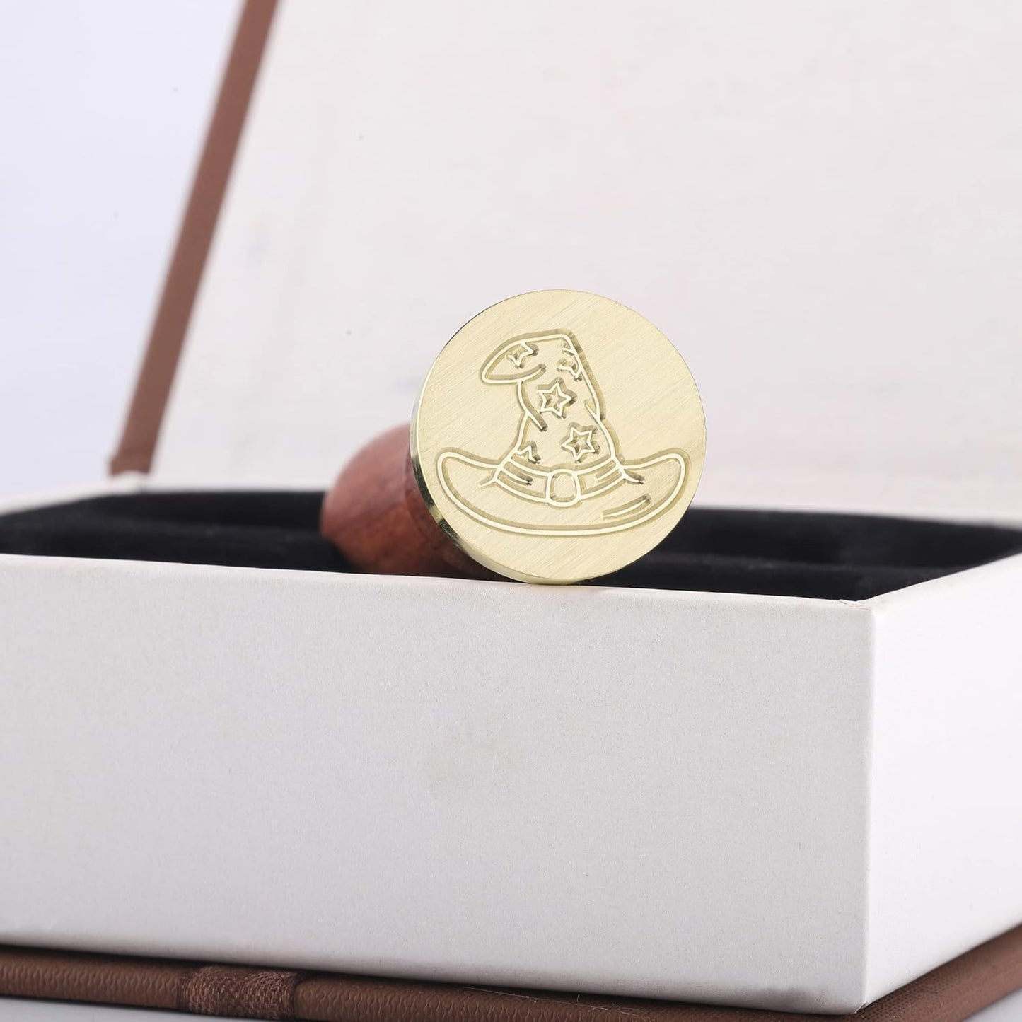 Yoption Wax Seal Stamp Gift Box Set, 6 Pieces Wiccan Copper Sealing Wax Stamp Heads + 1 Wooden Hilt for Invitations Letter Cards Envelopes Witchcraft