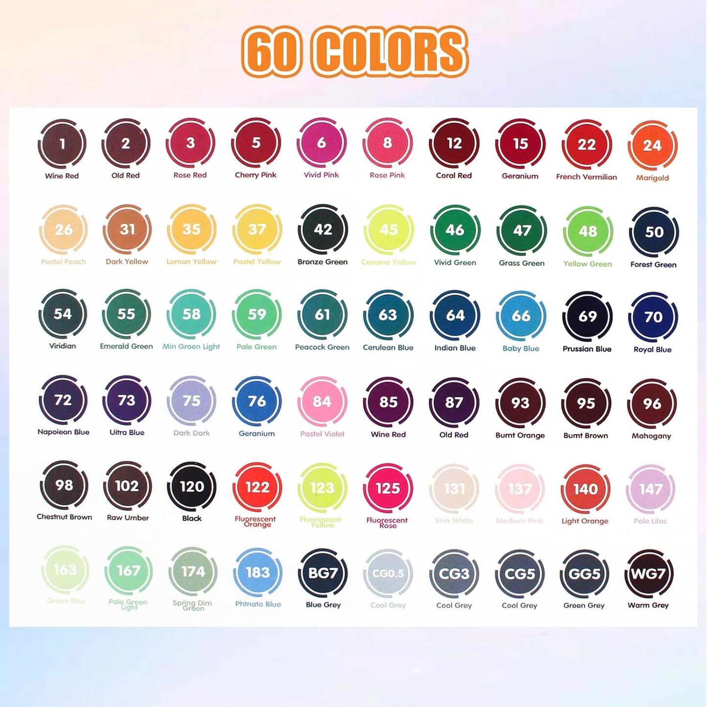 YHC 60 Colors Alcohol Brush Marker with Free App,Dual Tips Art Markers for Adults and Kids, Alcohol Based Brush & Chisel Tips Markers for Drawing, Coloring, Painting, Sketching