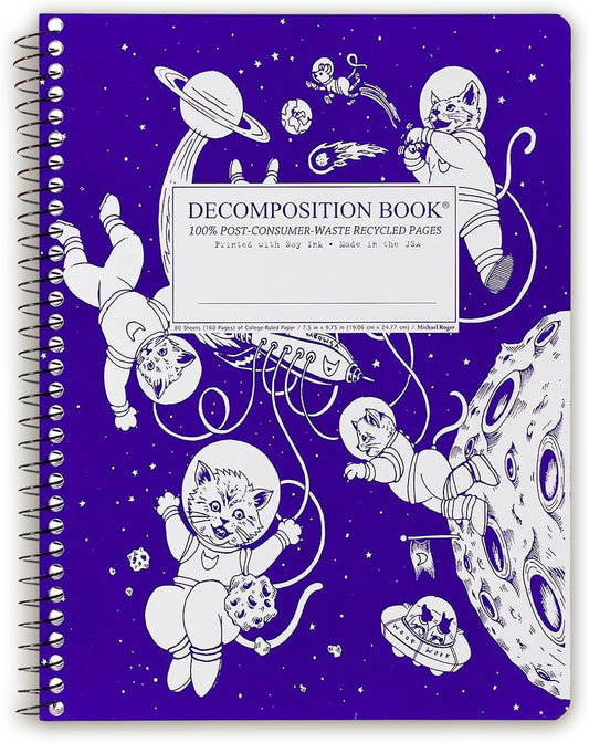 Decomposition Kittens in Space College Ruled Spiral Notebook - 9.75 x 7.5 Journal with 160 Lined Pages - 100% Recycled Paper - Cute Notebooks for School Supplies, Home & Office - Made in USA