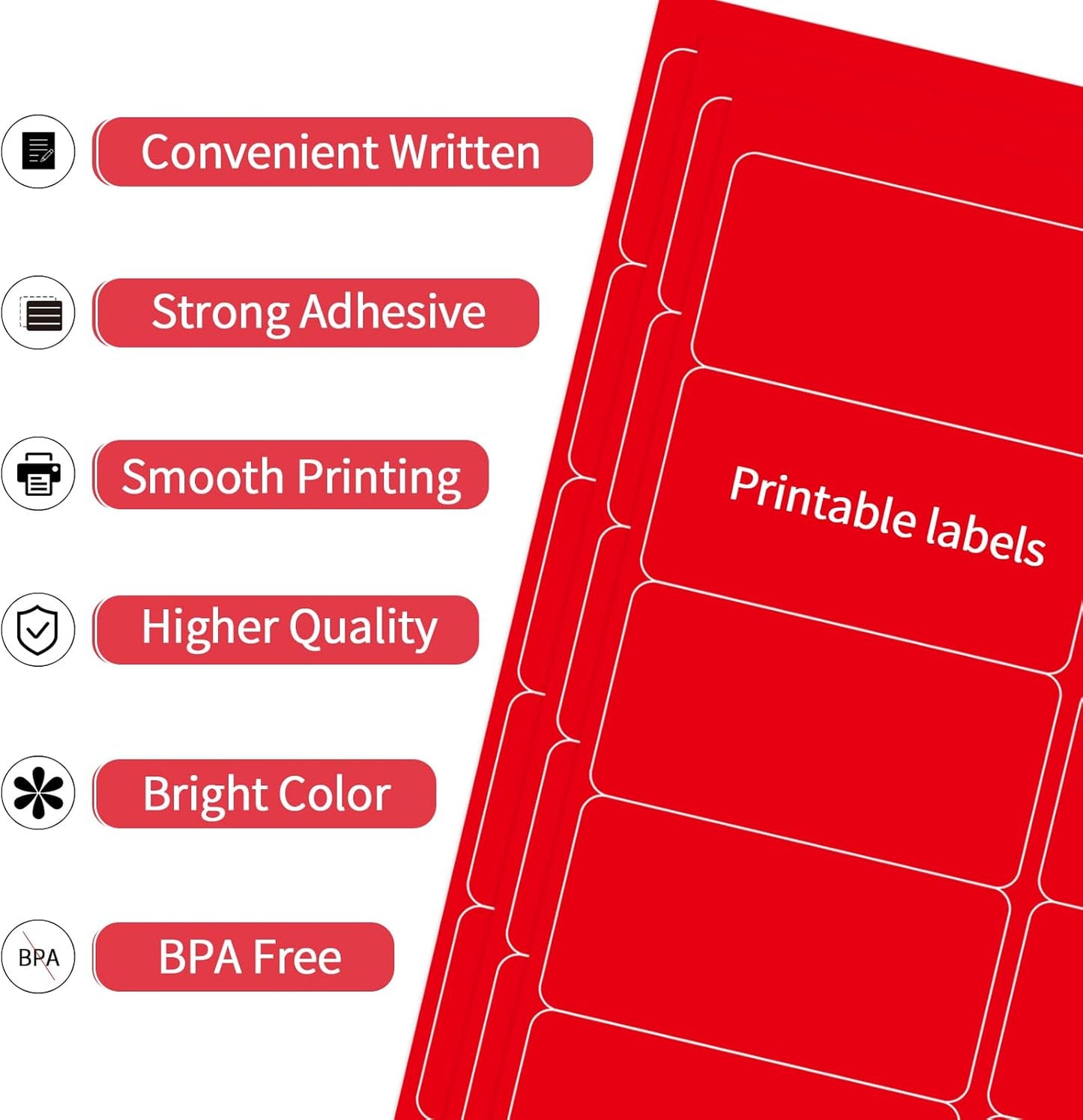 Shipping Labels Stickers, 2"×4" Printable Mailing Label for Laser/Inkjet Printing- Matte Red, Permanent Adhesive Labels Stickers