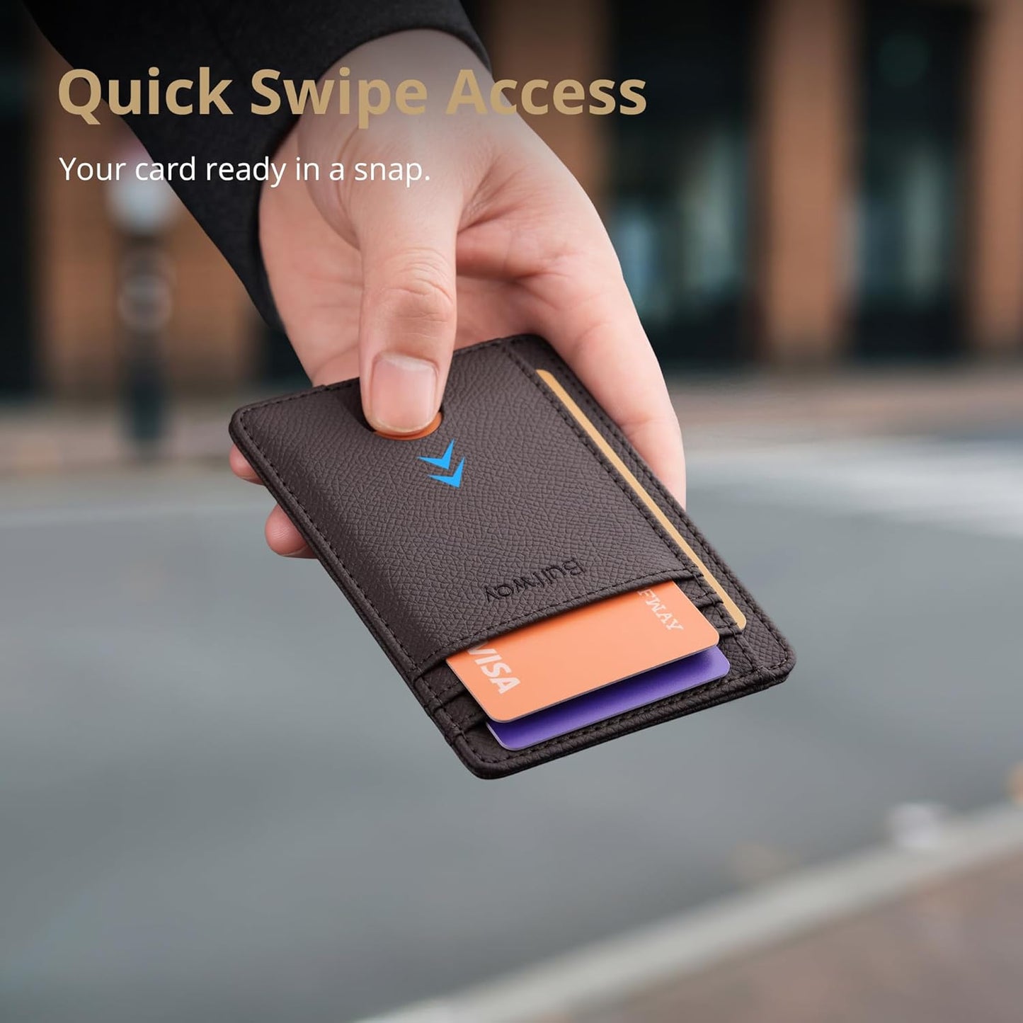 Buffway Slim Minimalist Front Pocket RFID Blocking Leather Wallets for Men and Women - Galaxy Coffee