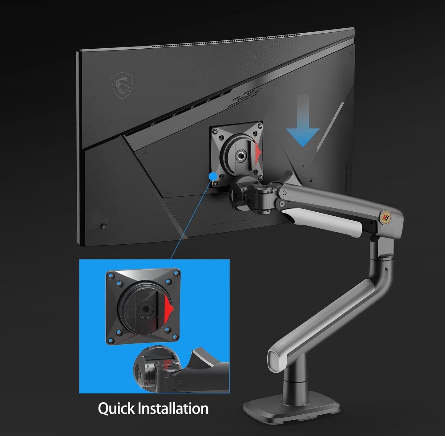 Gaming Monitor-Arm for Flat/Ultrawide/Curved Monitors 27'' to 50 inch, Heavy Duty Mount Load up to 18 kg, VESA 75/100 mm Monitor-Mount A5