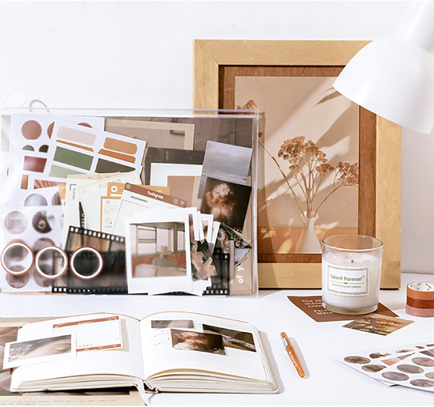 MAXLEAF 64PCS Literary Vintage Ins Style Scrapbook Bullets Journals Decoration Material Pack for DIY Scrapbook Album Decoration with Poster Tapes Stickers (Yellow)