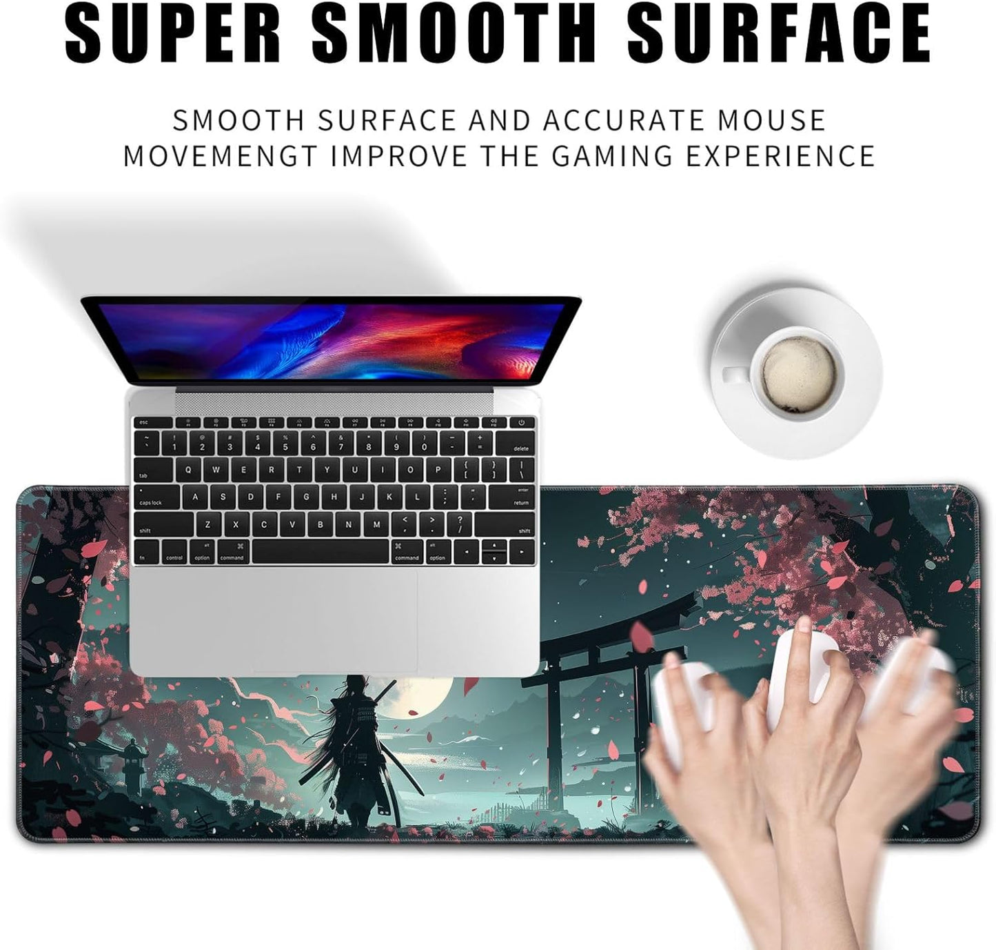 MiaVibte Japanese Full Moon Mouse Pad - Large Gaming Mouse Pad for Computer Keyboard Laptop, Desk Decor Home Office Accessories (31.5x11.8 in), Samurai Desk Mat, Pattern 15