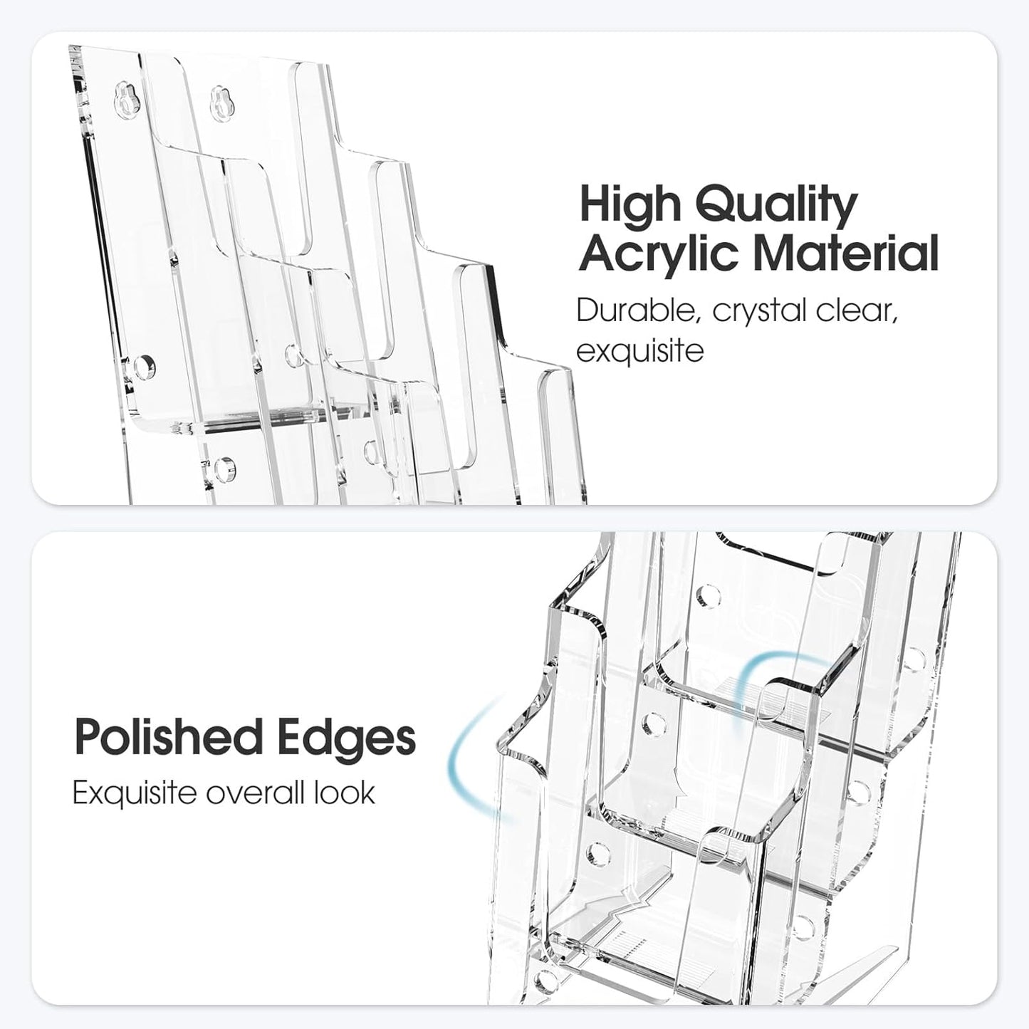 MaxGear Acrylic Brochure Holder, 4 Inch Wide 4 Tier Clear Literature Display Stand, Premium Plastic Pamphlet Holder, Multi-Pocket Wall Mount or Countertop Organizer for Office or Home, 6 Pack