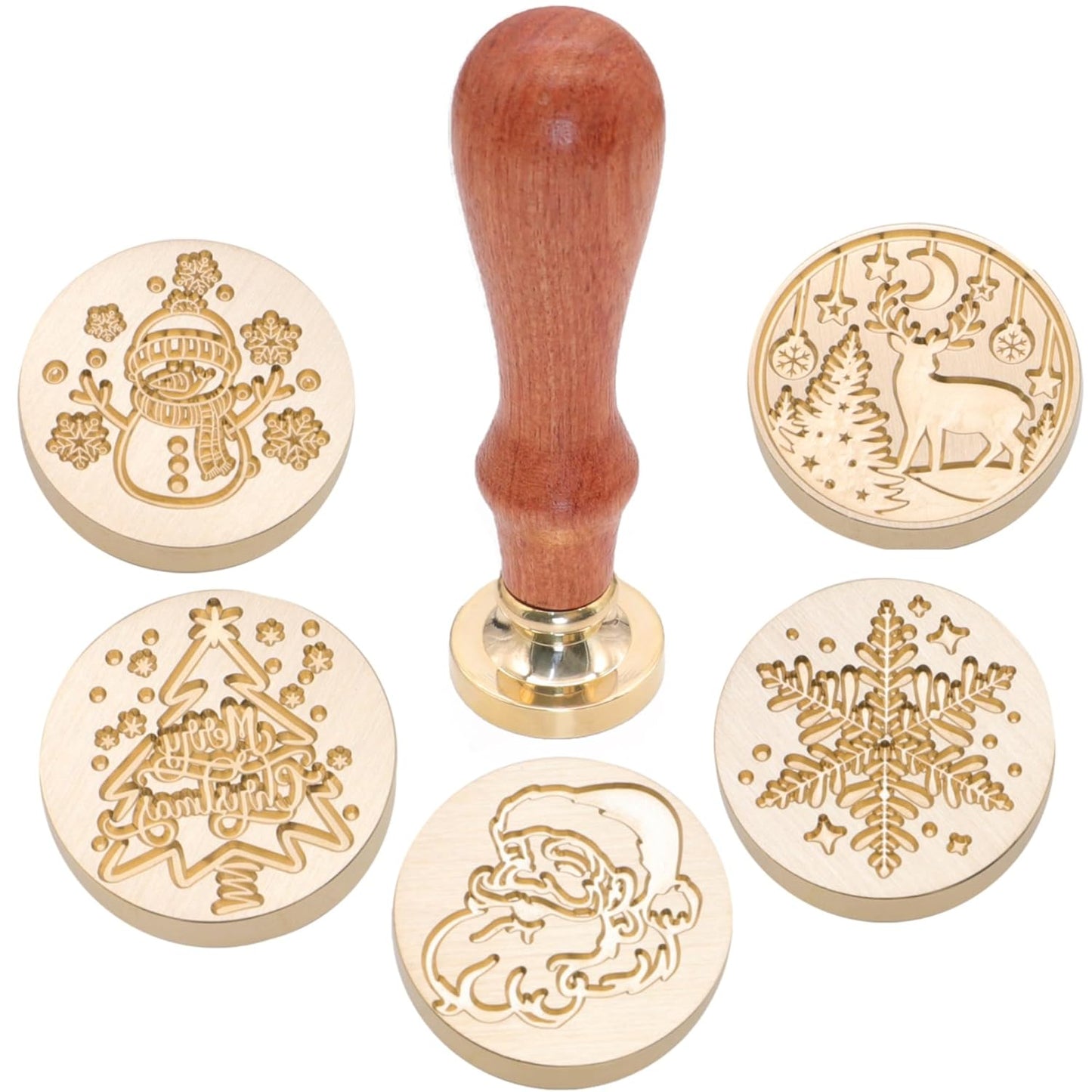 SWANGSA Christmas Wax Seal Stamp Gift Box Set, Vintage 6 Sealing Stamp Heads + 1 Wooden Hilt, Wax Stamp Kit for Christmas Party Invitations, Cards and Gift Packaging (Christmas Kit)