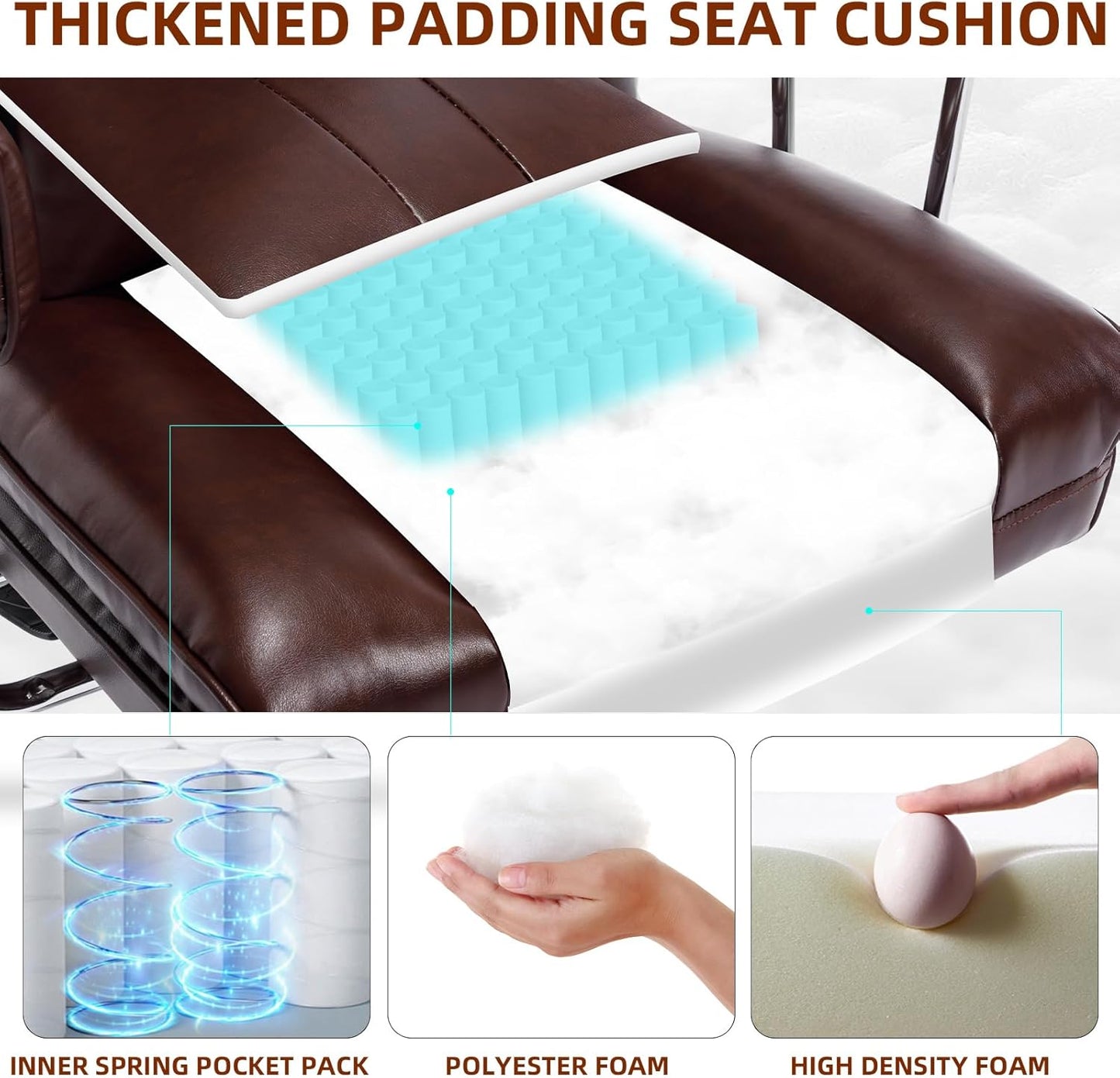 Big and Tall Office Chair 500lbs Wide Seat Executive Office Desk Chair High-Back Office Task Chair, Ergonomic Lumbar Support Computer Office Chairs for Heavy People(Brown)