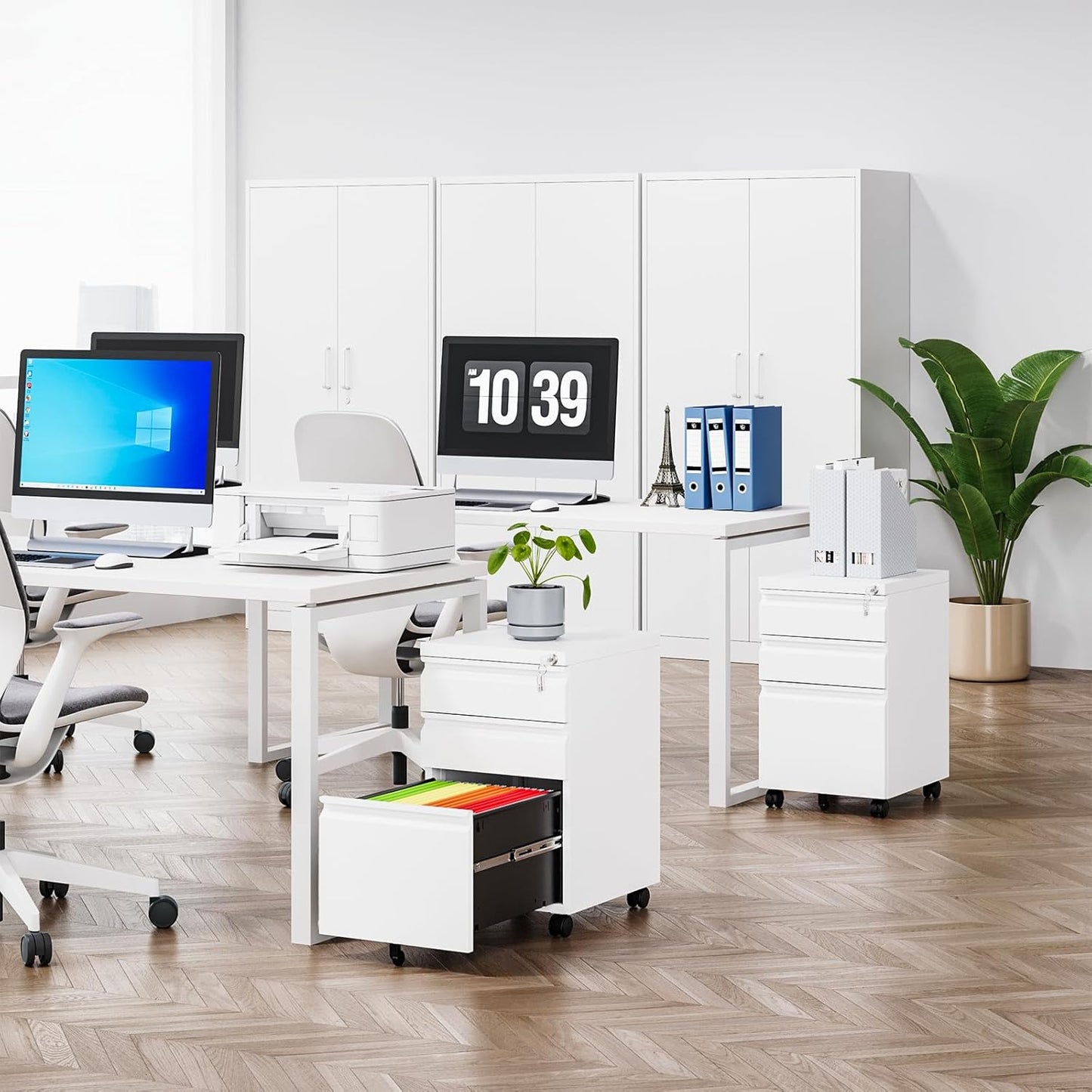 MIIIKO 3 Drawer File Cabinet, Rolling File Cabinet Under Desk, Metal Filing Cabinets for Home Office, Deep Drawers for Hanging Legal Letter Folders, Full Assembled Except Casters