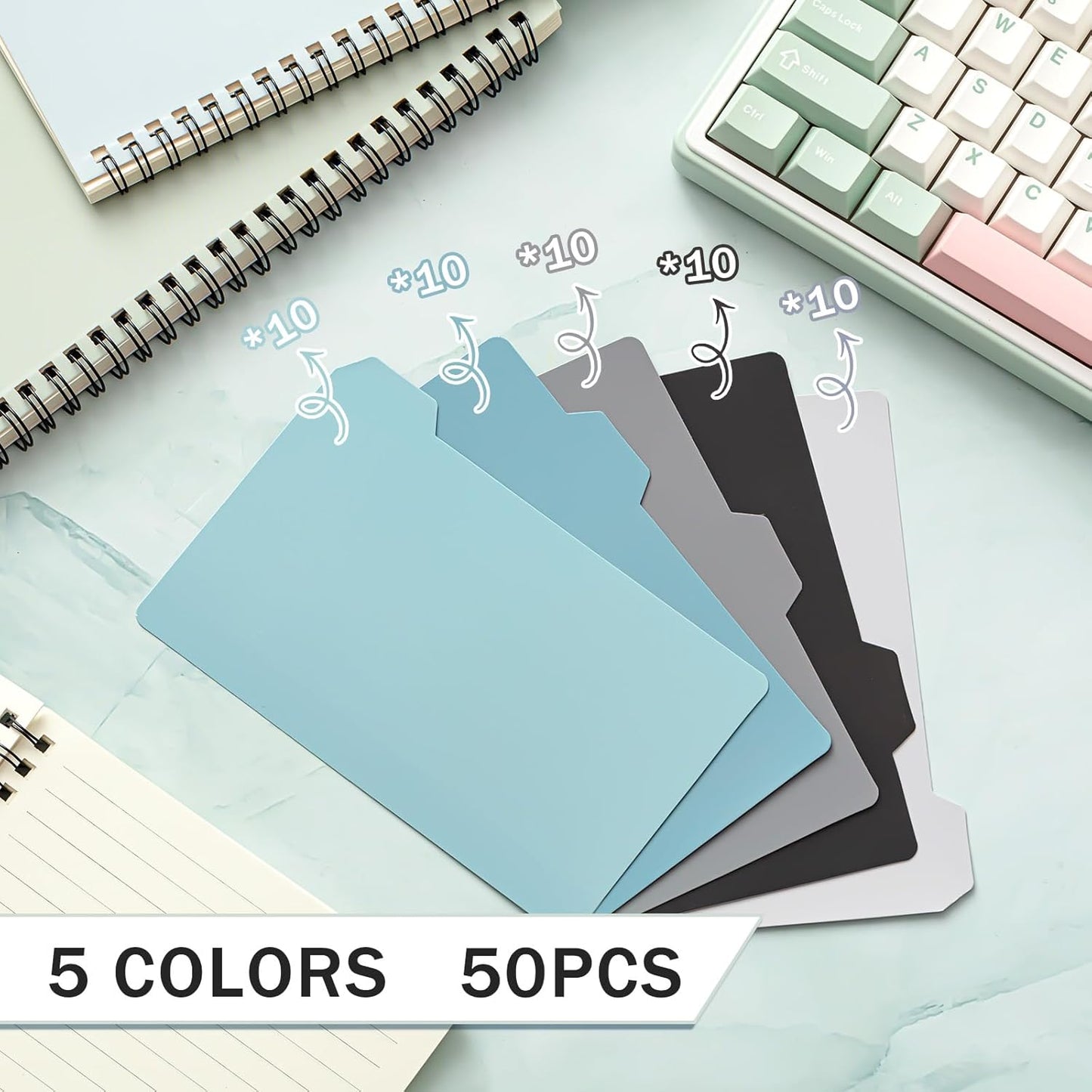 Harloon 52 Pcs Dry Erase Index Card Guide Set Include 50 Index Card Dividers 2 Number Alphabet Sticker with Tabs Photo Dividers for Office Business Back to School Supplies(3 x 5 Inch,Modern Blue)