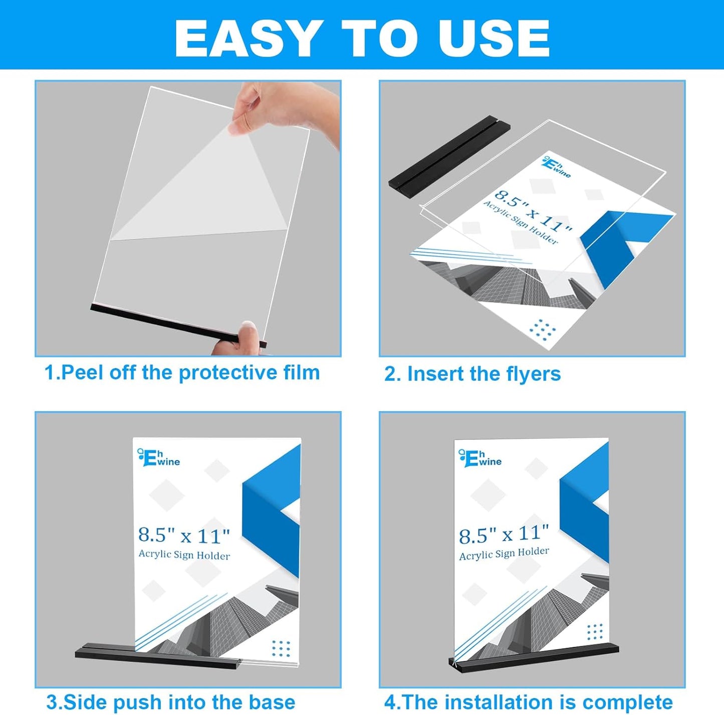 EHWINE 6 Pack Acrylic Sign Holder 8.5 x 11, Double-Sided Stand up Table Top Sign Holders, Clear Acrylic Picture Frame Menu Flyer Paper Holder Display Stand for Office Business Store Wedding Party(Black Base)