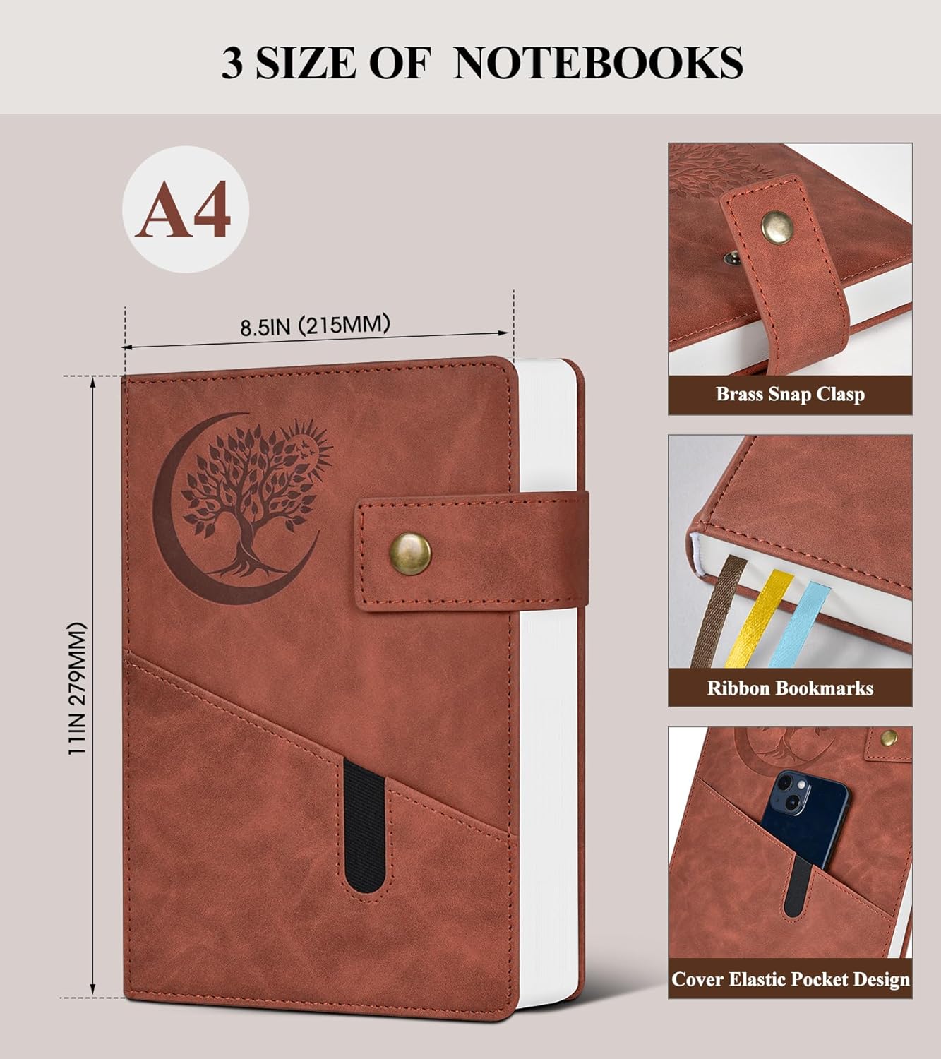 365 Page Thick Lined Journal Notebook for Men Women, A4 Large Leather Journals for Writing, Hardcover Notebooks for Work, School, Note Taking, Business, Travel Diary, College Ruled 8.5" x 11"