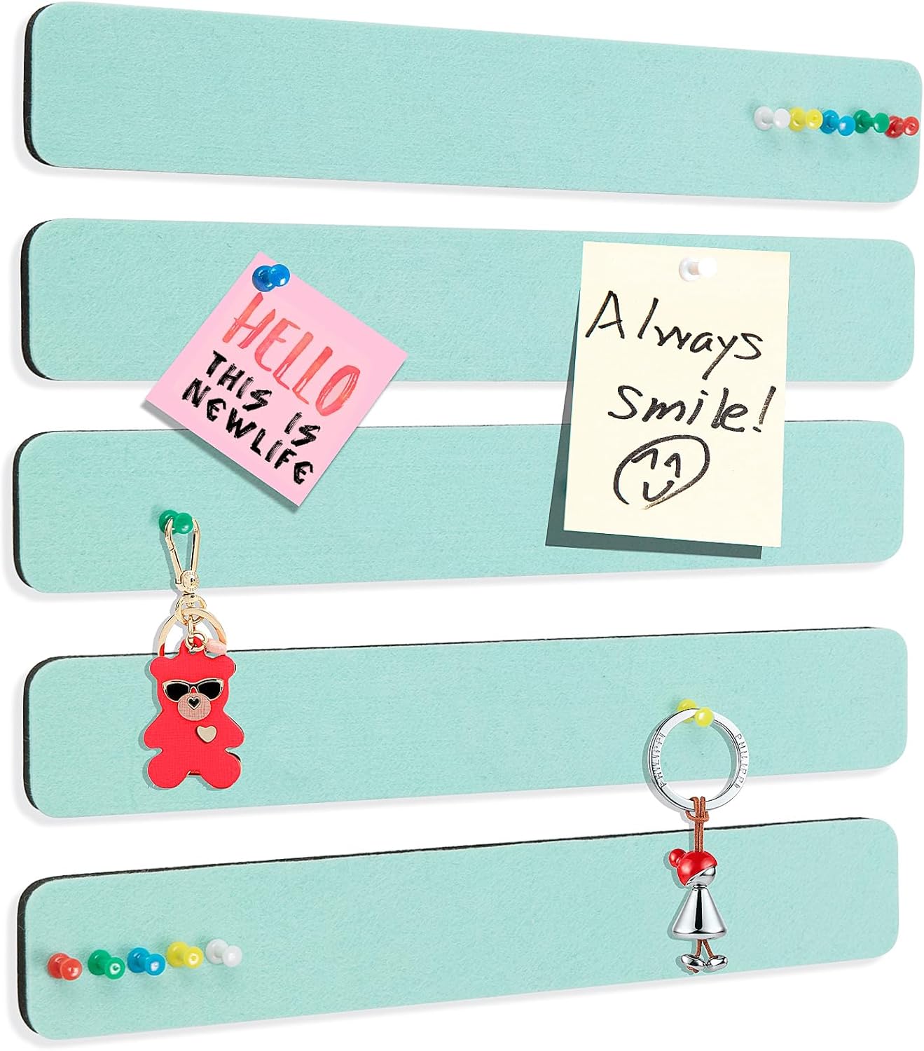 Felt Pin Board Bar Strips Bulletin Board for Bedrooms Offices Home Wall Decoration, Notice Board Self Adhesive Cork Board with 35 Push Pins for Paste Notes, Photos, Schedules (Light Blue)