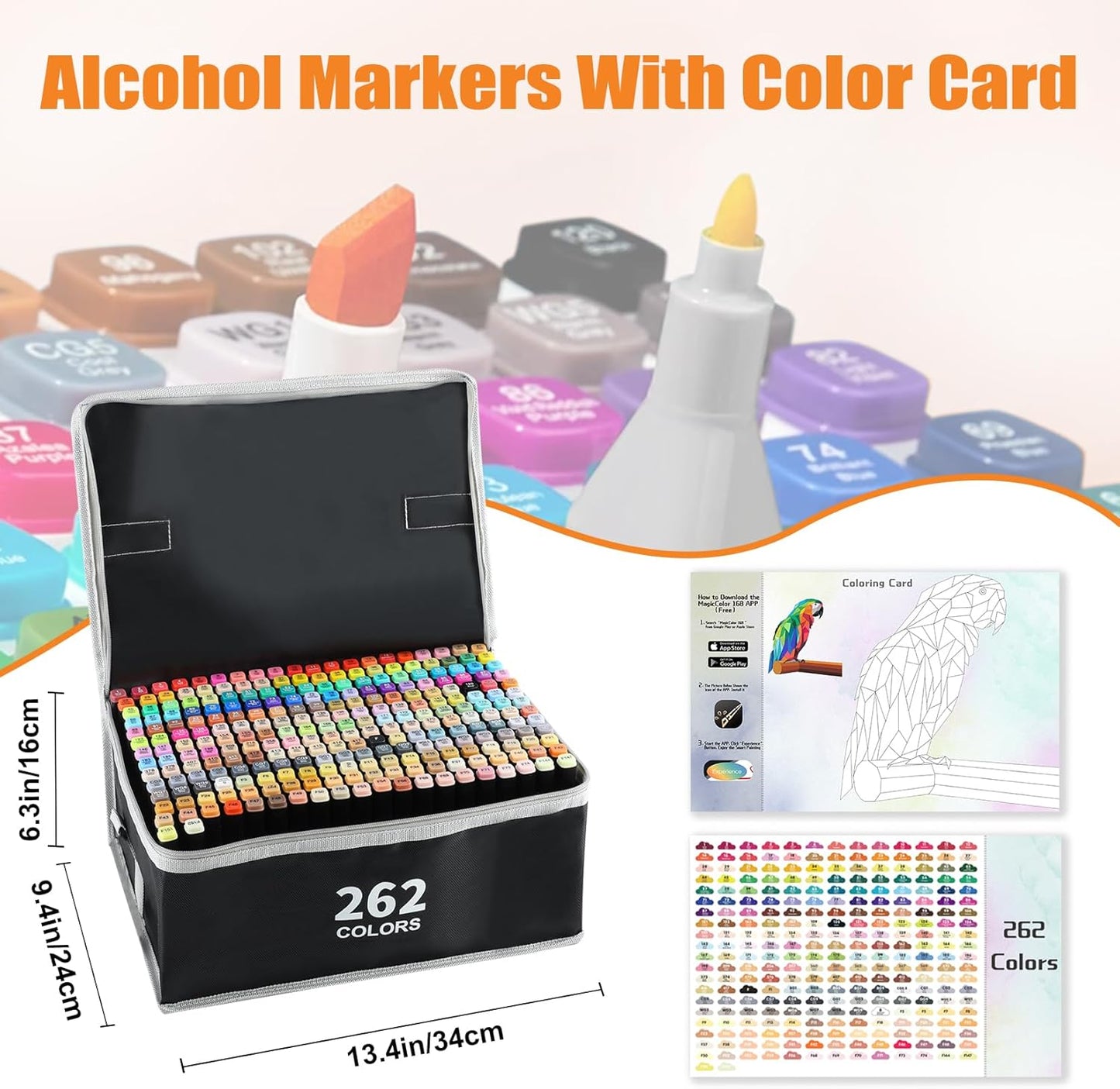 262 Colors Alcohol Markers with Free App, Chisel & Fine Tip Alcohol-Based Marker Set for Adults Kids, Dual Tip Artist Markers for Drawing, Coloring Illustration, Painting and Great Gift Idea