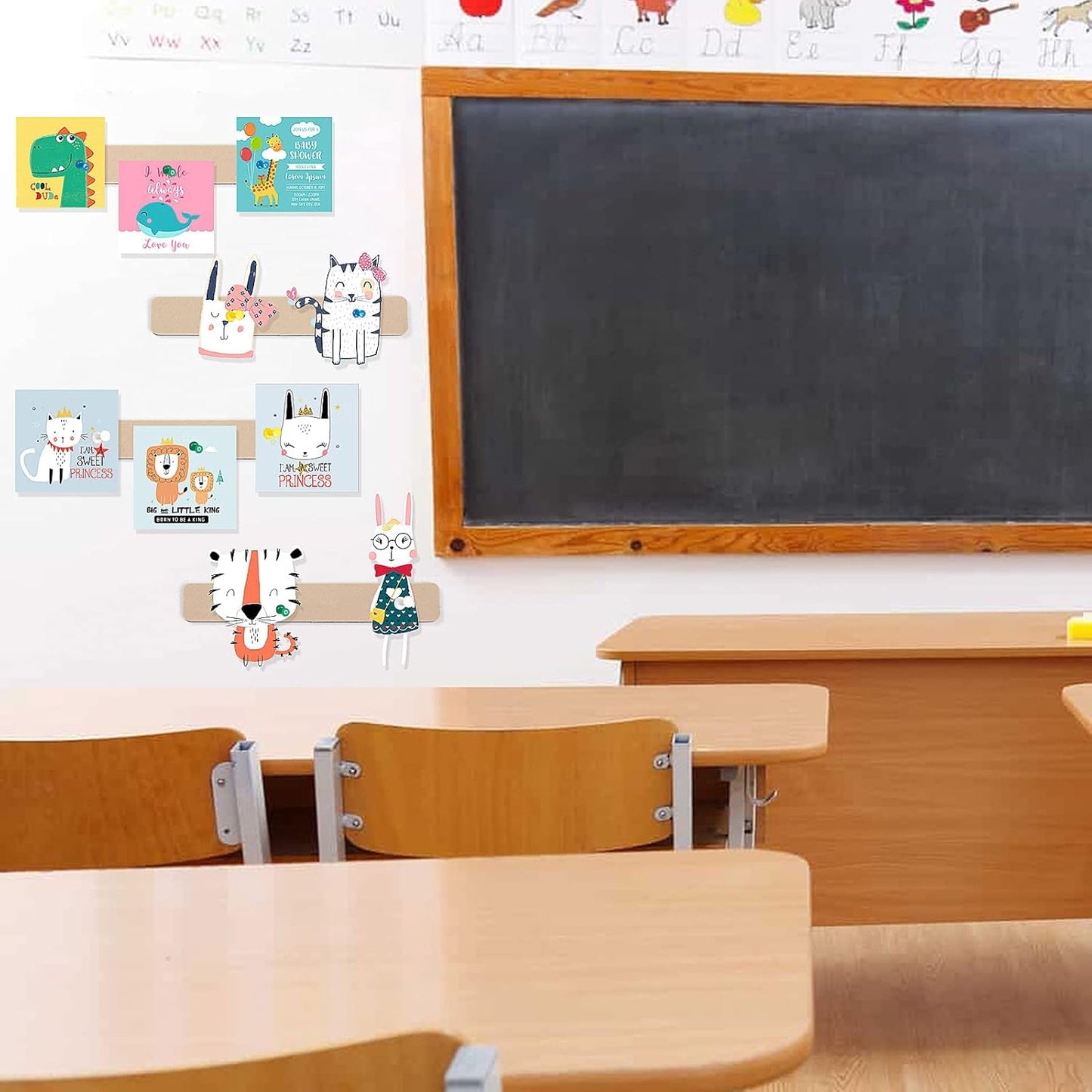 5 Pack Felt Pin Board Bar Strips Bulletin Board for Bedrooms Offices Home Wall Decoration, Notice Board Self Adhesive Cork Board with 35 Push Pins for Paste Notes, Photos, Schedules (Camel)