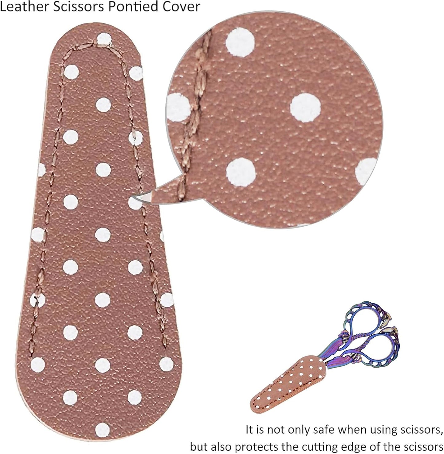 BIHRTC 4.5 Inch Vintage Embroidery Scissors with Artificial Leather Cover Stainless Steel Sharp Pointed Tip Scissors Shears Cross Stitch Sewing Crochet Scissors for Crafting Crochet Sewing