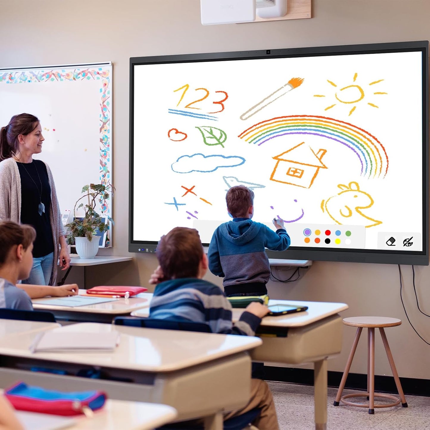 Smart Board,65" Smart Board for Classroom Office Home, 4K UHD Touch Screen Open Dual System Smart Whiteboard,Digital whiteboard with 48MP HD Camera(Board+Wall Mount Included)