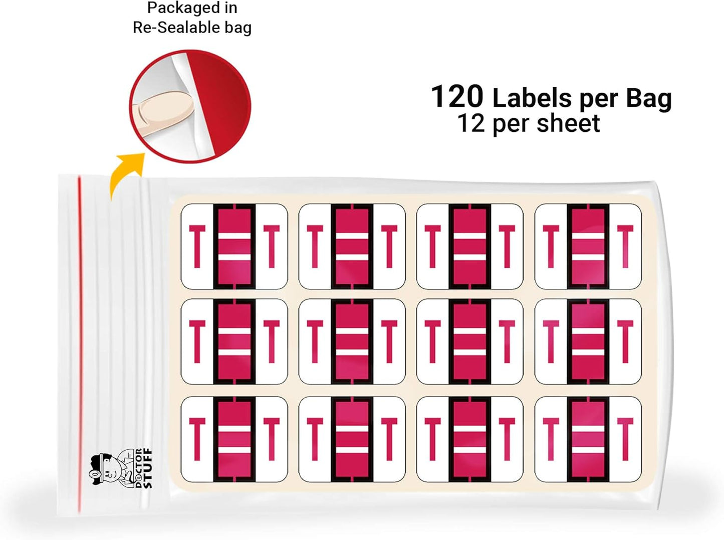 Doctor Stuff - File Folder Labels, Alphabet Letter T Stickers, Compatible with Smead BCCR/BCCS - TPAM Series Alpha Stickers Red, 1" x 1-1/4", 120 Labels per Package