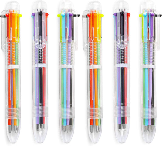 Hutou 6 Pack 0.5mm 6-in-1 Multicolor Ballpoint Pen 6 Colors Retractable Ballpoint Pens for Office School Supplies Students Children Gift, Kids Party Favors Pen (6 Pack)