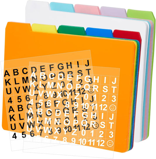 Lewtemi 50 Pcs Index Card Dividers 5 x 8 Inch Index Card Dividers with Tabs Guides with 2 Pcs Alphabet Number Stickers for Office Recipe Business (Multi Color)