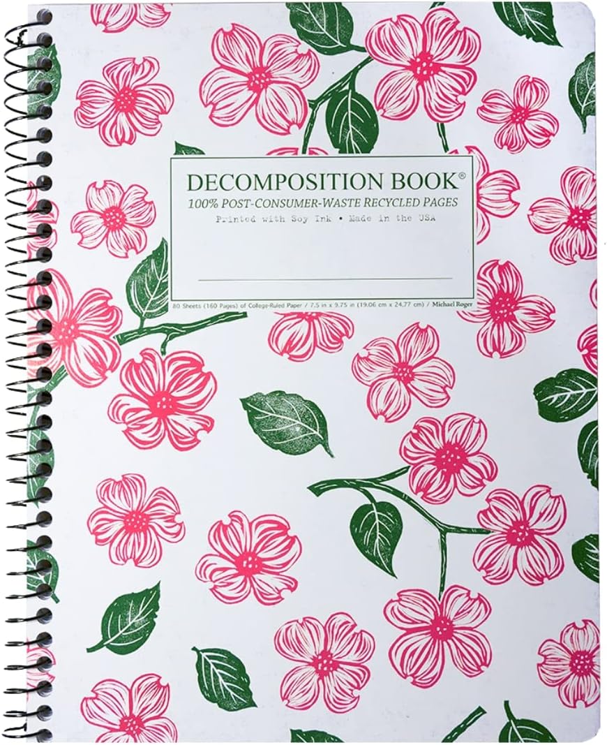 Decomposition 4-Pack Flowery Bouquet College Ruled Spiral Notebook - 9.75 x 7.5 Journal with 160 Lined Pages - 100% Recycled Paper - Cute Notebooks for School Supplies, Home & Office - Made in USA