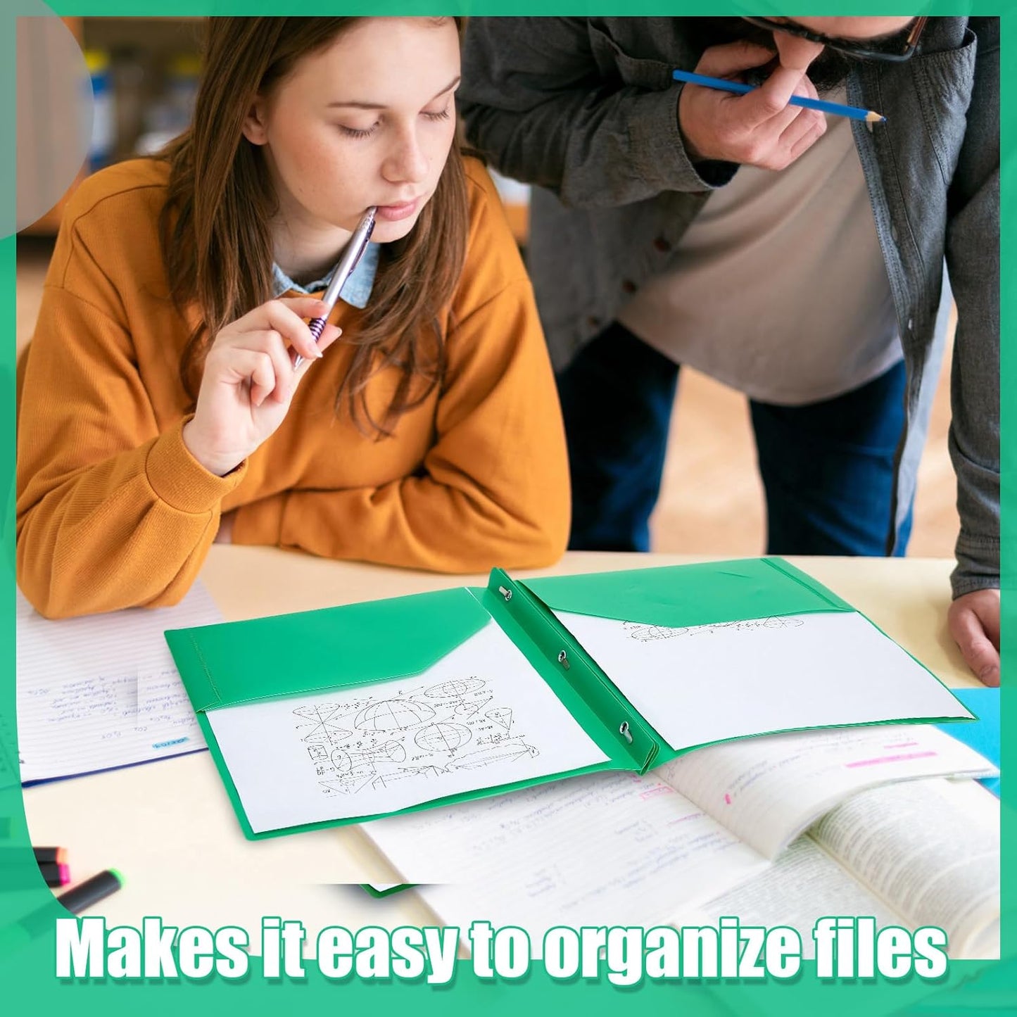 Lincia 100 Pcs Plastic Folders with Pockets and Prong Folders with Prongs 2 Pockets for Office, School for Students, Teachers, Office Workers(Green)