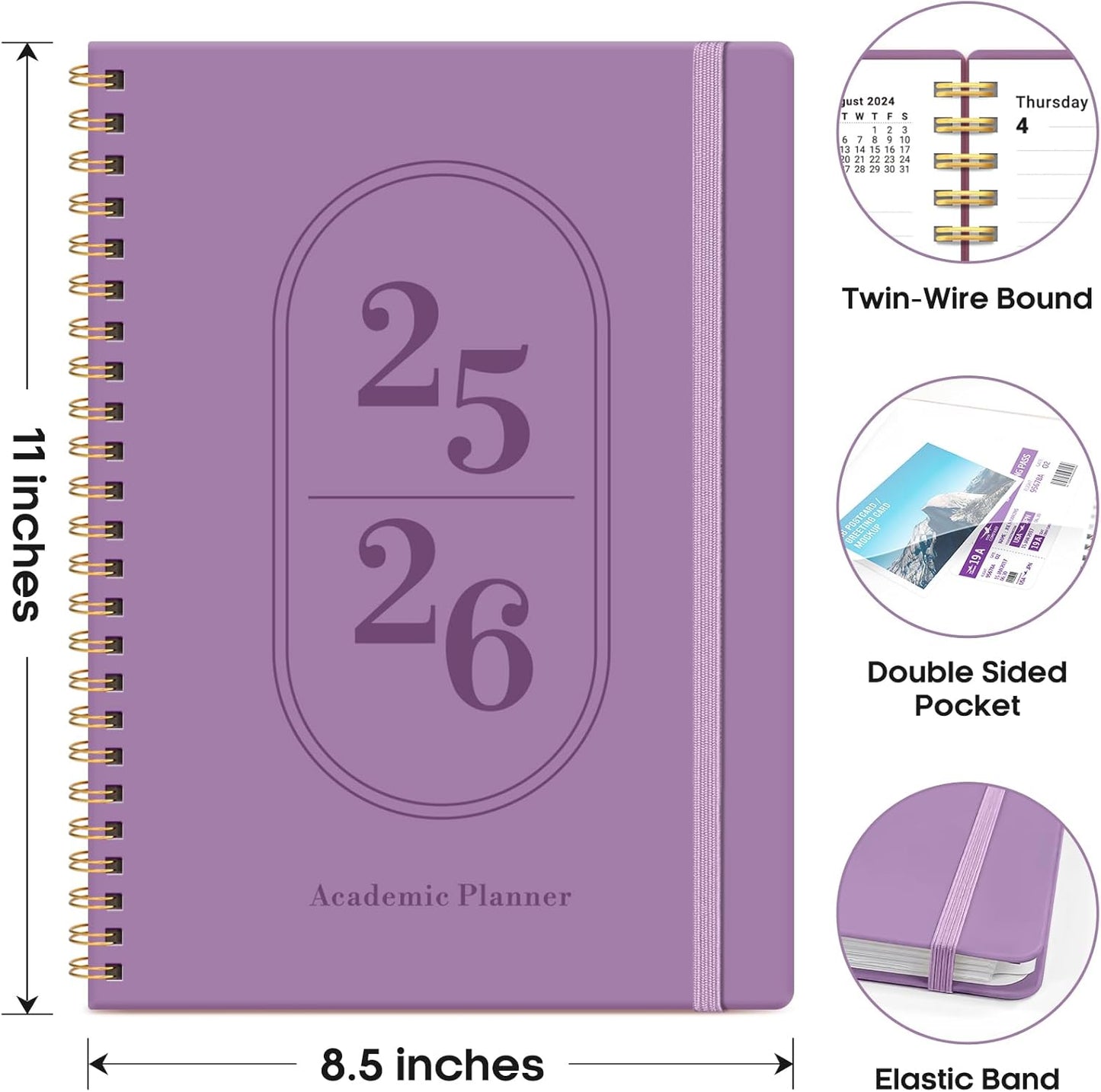 Planner 2025-2026, Academic Year Weekly and Monthly Calendar Planner, July 2025 - June 2026, Spiral Bound School Planning Tool, Perfect for Teacher, Student, Woman & Men - A4 (8.5" x 11"), Purple