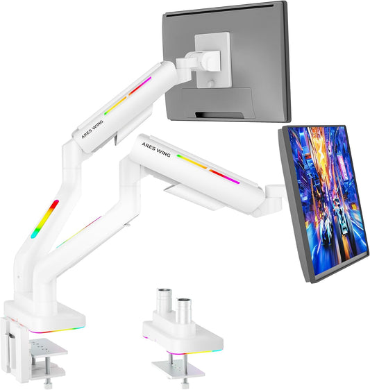 ARES WING Dual Monitor Mount for 17-35 Inch Ultrawide Heavy Duty Curved Screen, Computer Monitor Arm Desk Mount, Gas Spring Adjustable Dual Monitor Stand for Desk, White
