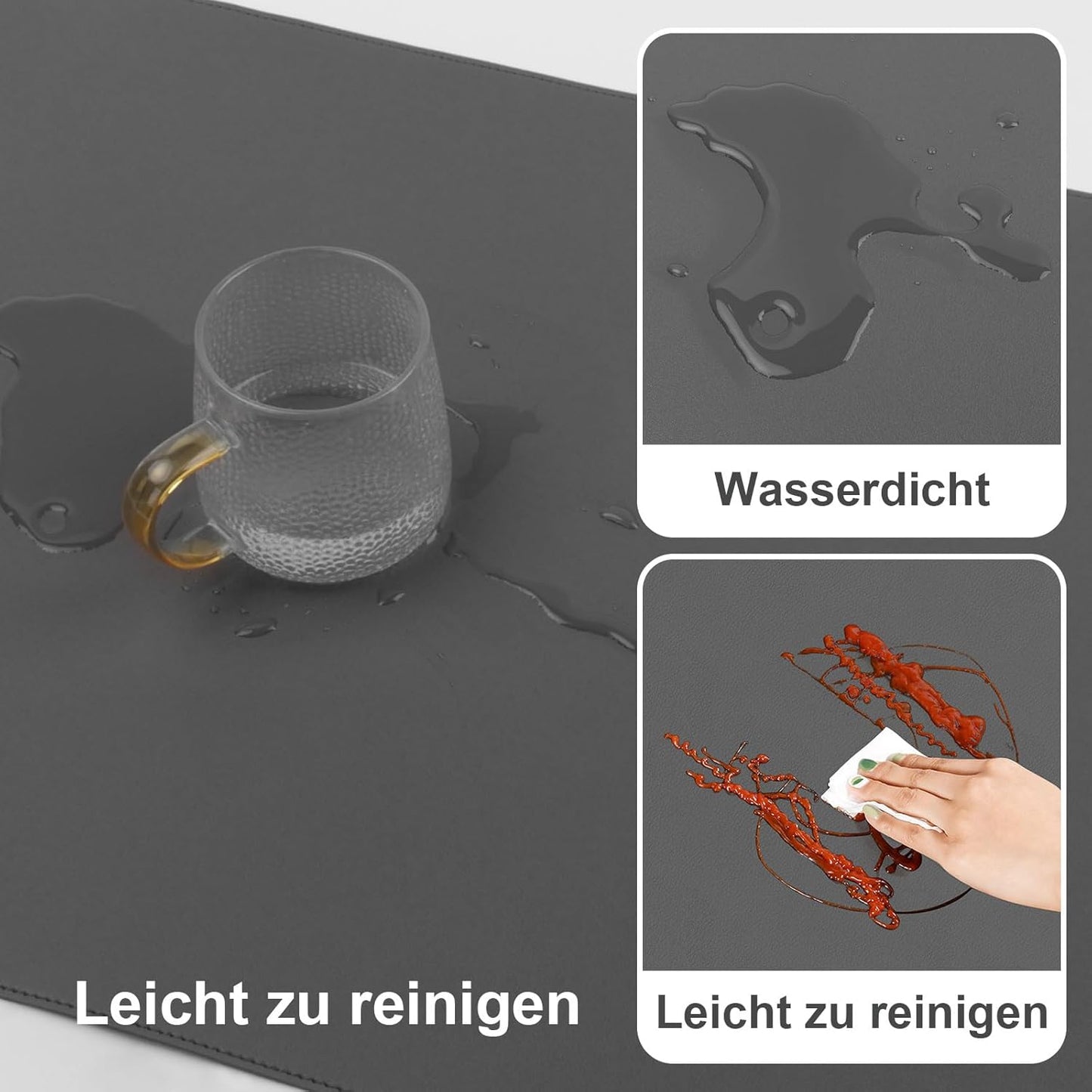 DAWNTREES Desk Mat Protector,PU Leather Desk Pad,Non Slip, Large Mouse Pad and Keyboard Mat, Waterproof Writing Pad for Office and Home (Dark Gray,35.5''x16.9'')