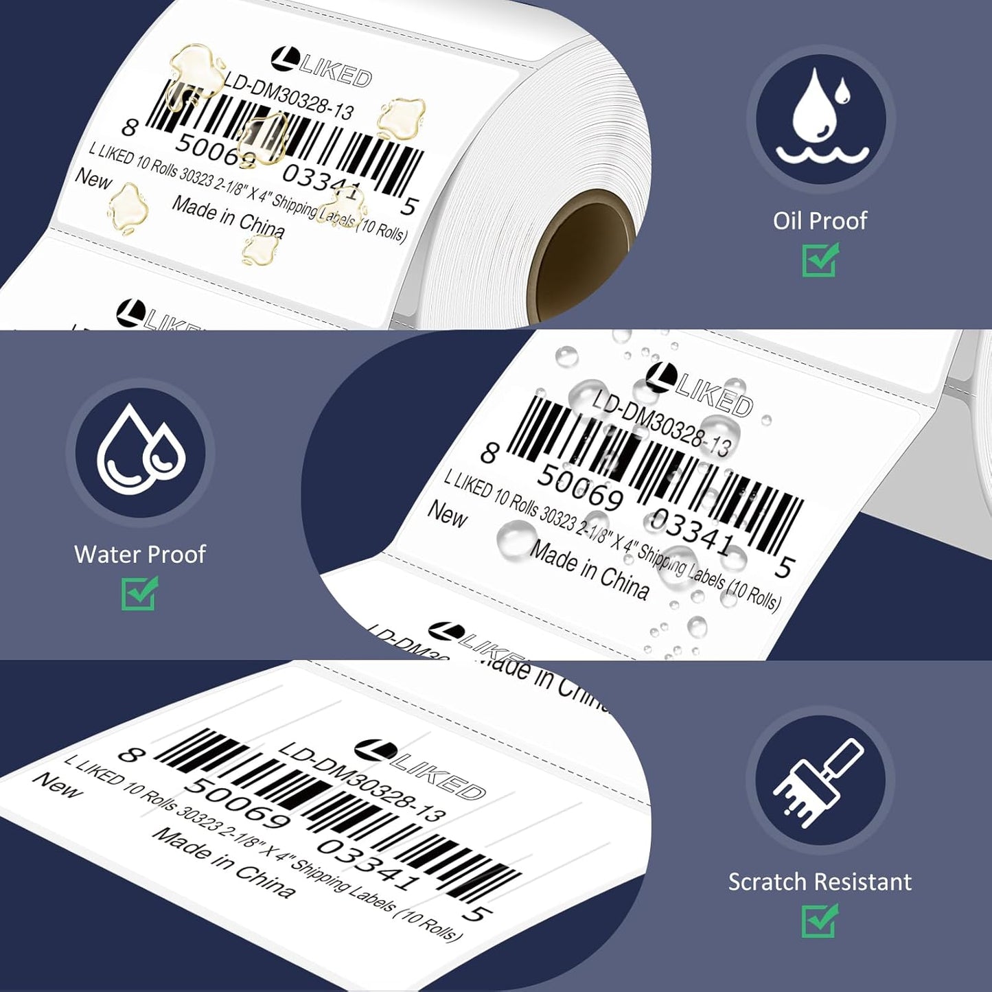 L LIKED 3" x 2" Direct Thermal Labels, Permanent Adhesive Barcode Shipping Stickers & Compatible with Rollo, Zebra and Other Desktop Printers (12 Rolls, 8400 Labels)