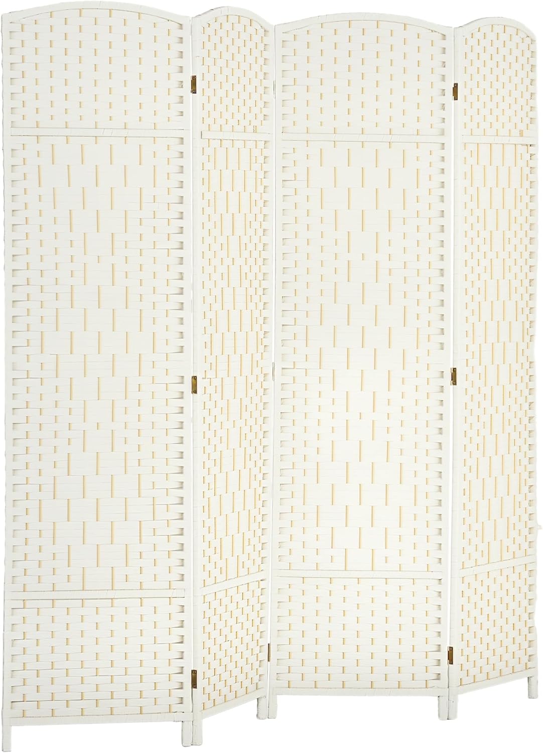 HOMCOM 4 Panel Room Divider, 6' Tall Folding Privacy Screen, Hand-Woven Freestanding Wall Partition for Home Office, Bedroom, White