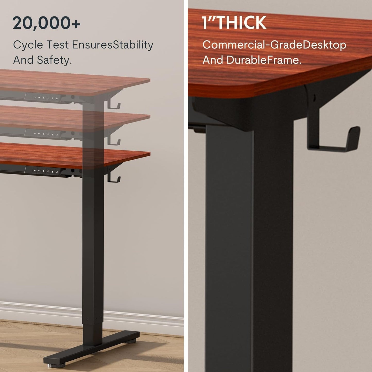 FLEXISPOT EN1 Whole-Piece Standing Desk, 48 x 24 Inches ElectricHeight Adjustable Desk for Home Office (Black Frame + Mahogany Top, 2 Packages)