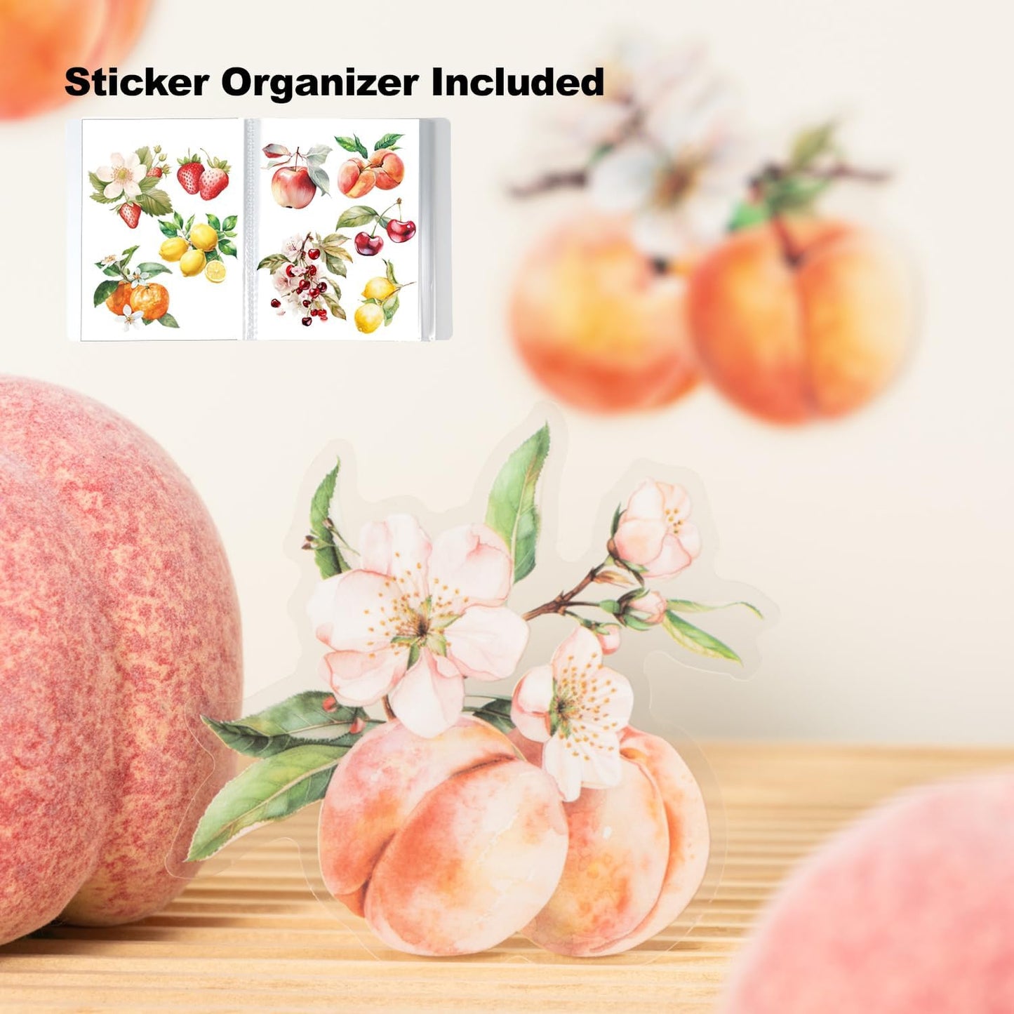 60 Pcs Large Garden-Inspired PET Stickers, Fruit-Themed for Scrapbooking, Journaling, DIY Crafts, with Organizer