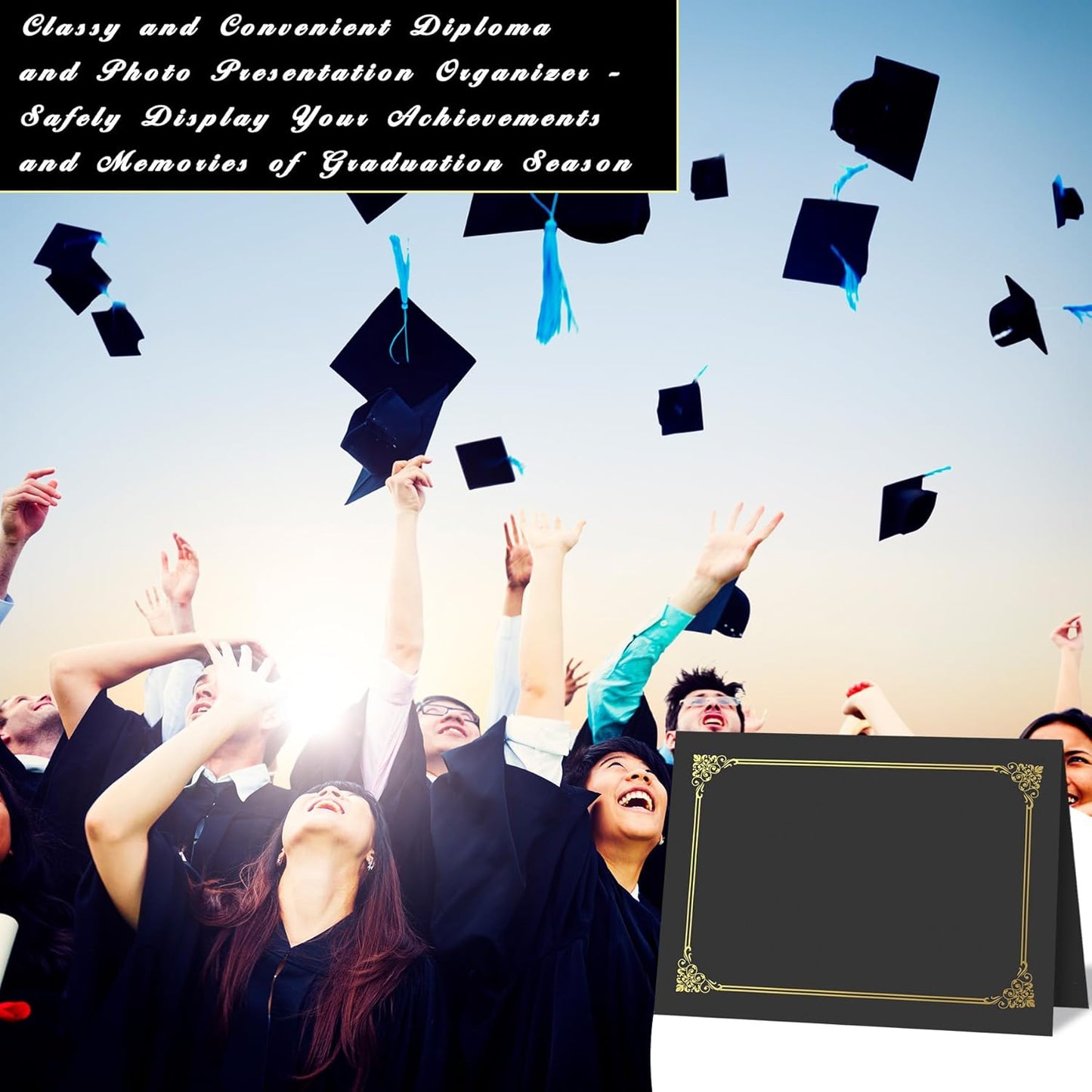 30 Packs Black Certificate Holders, Graduation Diploma Holders Gold Foil Border, 350gsm Certificate Covers for Letter Size 8.5x11 Certificates, Cardstock, Diploma, Award, Document Papers