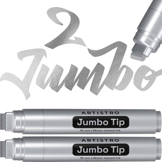 ARTISTRO 2 Silver Acrylic Paint Markers - 15mm Jumbo-Tip Paint Pens - Perfect for Crafting, Art Projects, & More