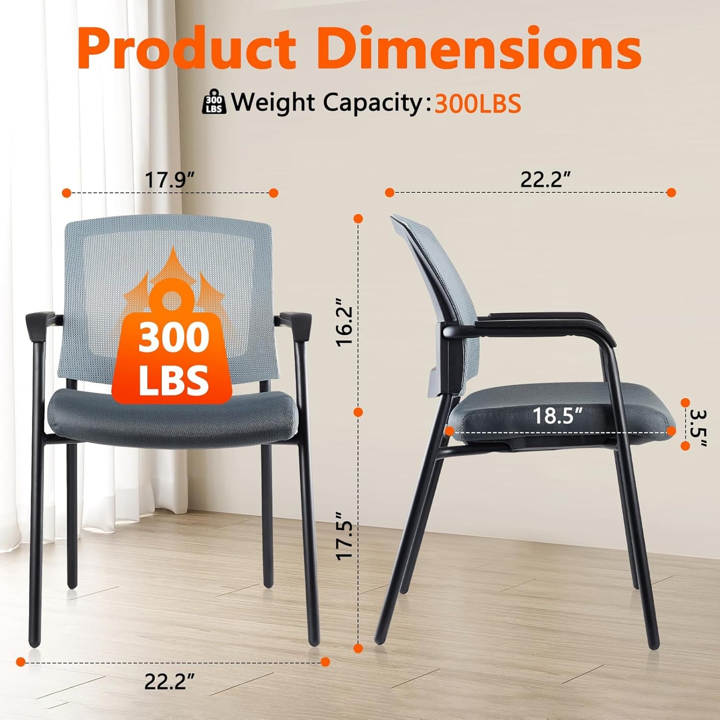 CLATINA Office Reception Guest Chair Mesh Back Stacking with Ergonomic Lumbar Support and Thickened Seat Cushion for Waiting Conference Room Gray 4 Pack