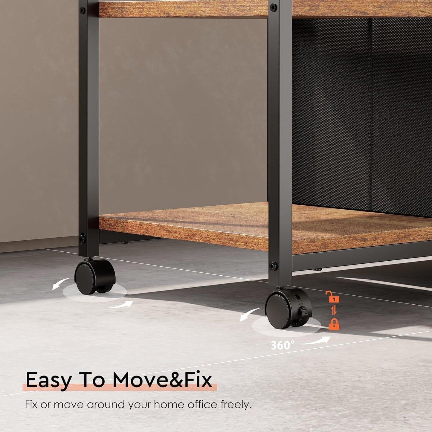 6 Drawer File Cabinet with Charging Station Rolling Printer Stand with Open Storage Shelf Fabric Lateral Filing Cabinet for Home Office,Rustic Brown