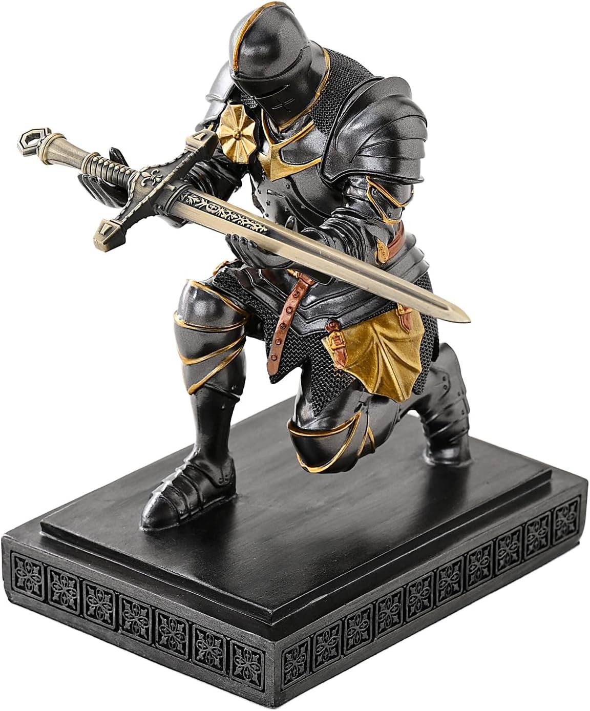 Medieval Armored Warrior Knight Pen Holder Desk Organizers and Accessories Resin Pencil Holder Paperweight as Gift with a Cool Letter Opener for Desk (Iron)