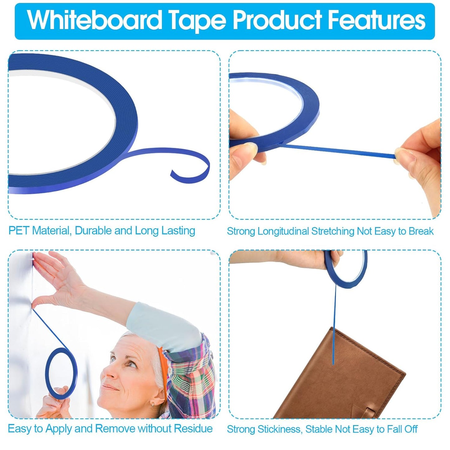 Whiteboard Tape, 16 Rolls 1/8 inch Pinstripe Tape Dry Erase Tape White Board Pinstriping Tape Line, Thin Colors Draping Tape 164 Feet Per Roll, Dry Erase and White Board Accessories, Chart Tape