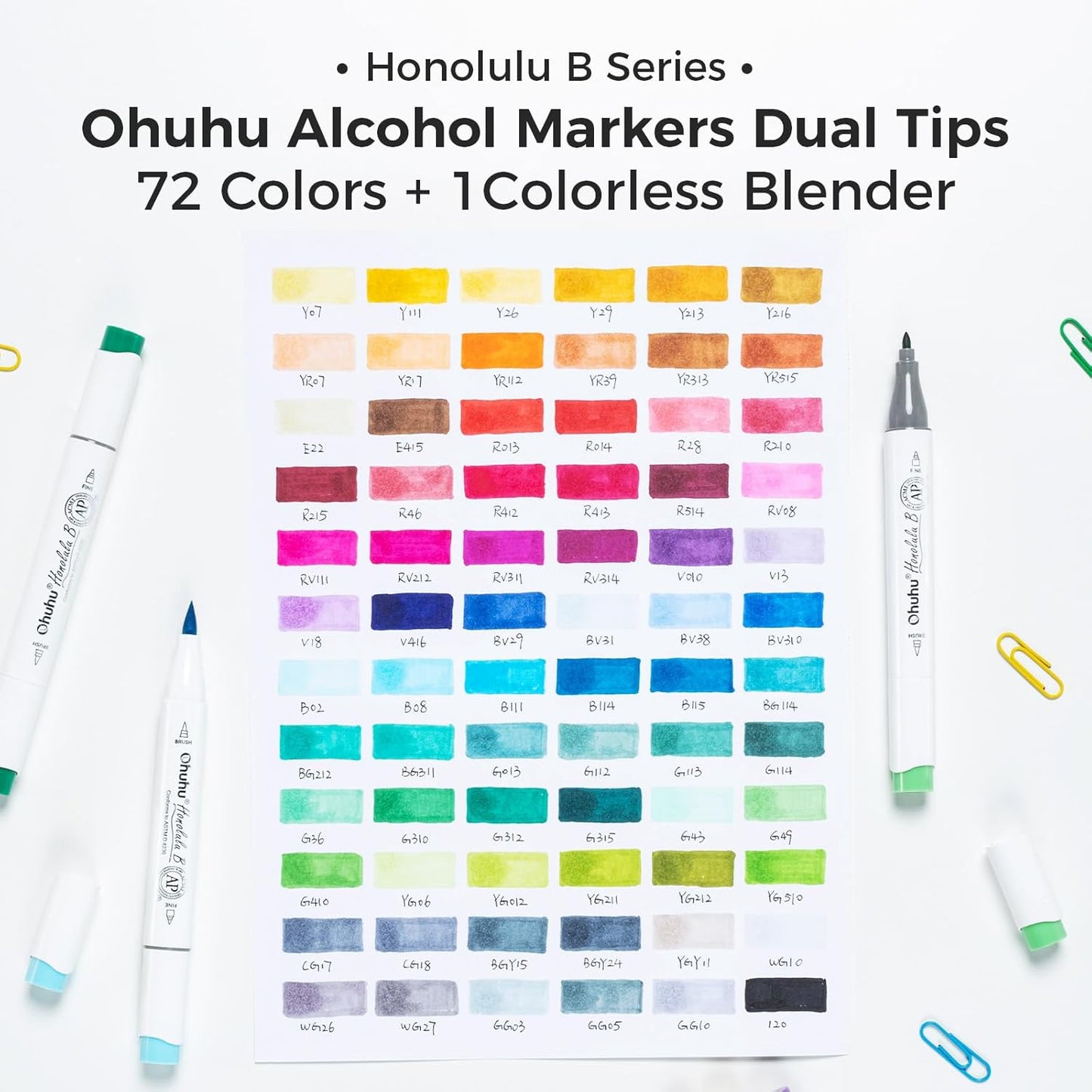 Ohuhu Alcohol Markers Brush Tip - Double Tipped Art Marker Set for Artist Adults Coloring Illustration- 72 Colors- Alcohol-based Refillable Ink - Fine & Brush Dual Tips - Honolulu B of Ohuhu Markers